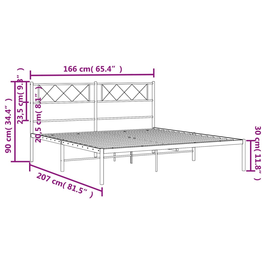 Bettgestell mit Kopfteil Metall Schwarz 100x190 cm