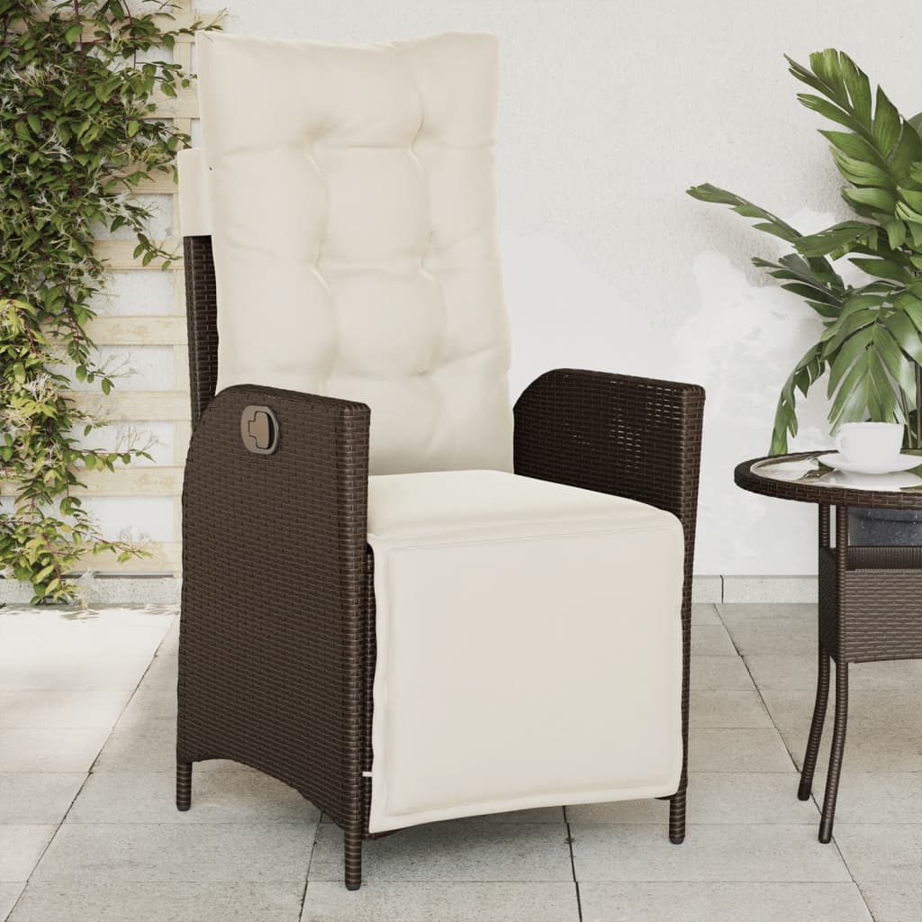 Gartensessel Verstellbar mit Kissen Schwarz Poly Rattan