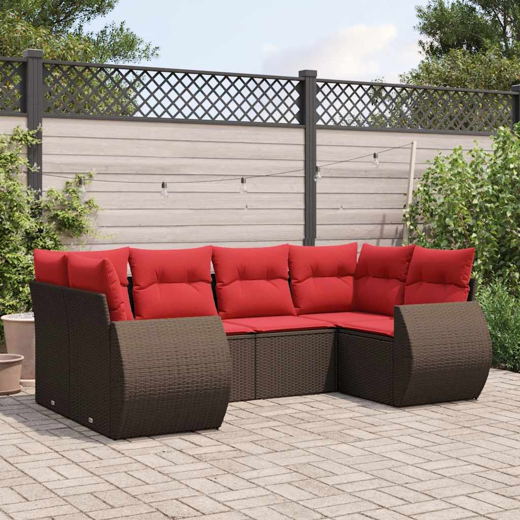 6-teiliges Gartensofa-Set mit Kissen, schwarzes Polyrattan