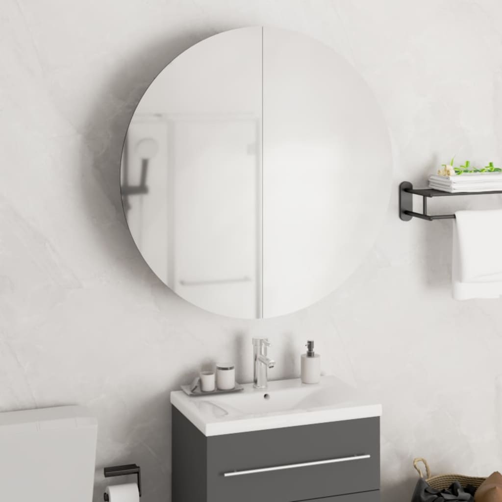 Badezimmerschrank mit Rundem Spiegel & LED Weiß 40x40x17,5 cm