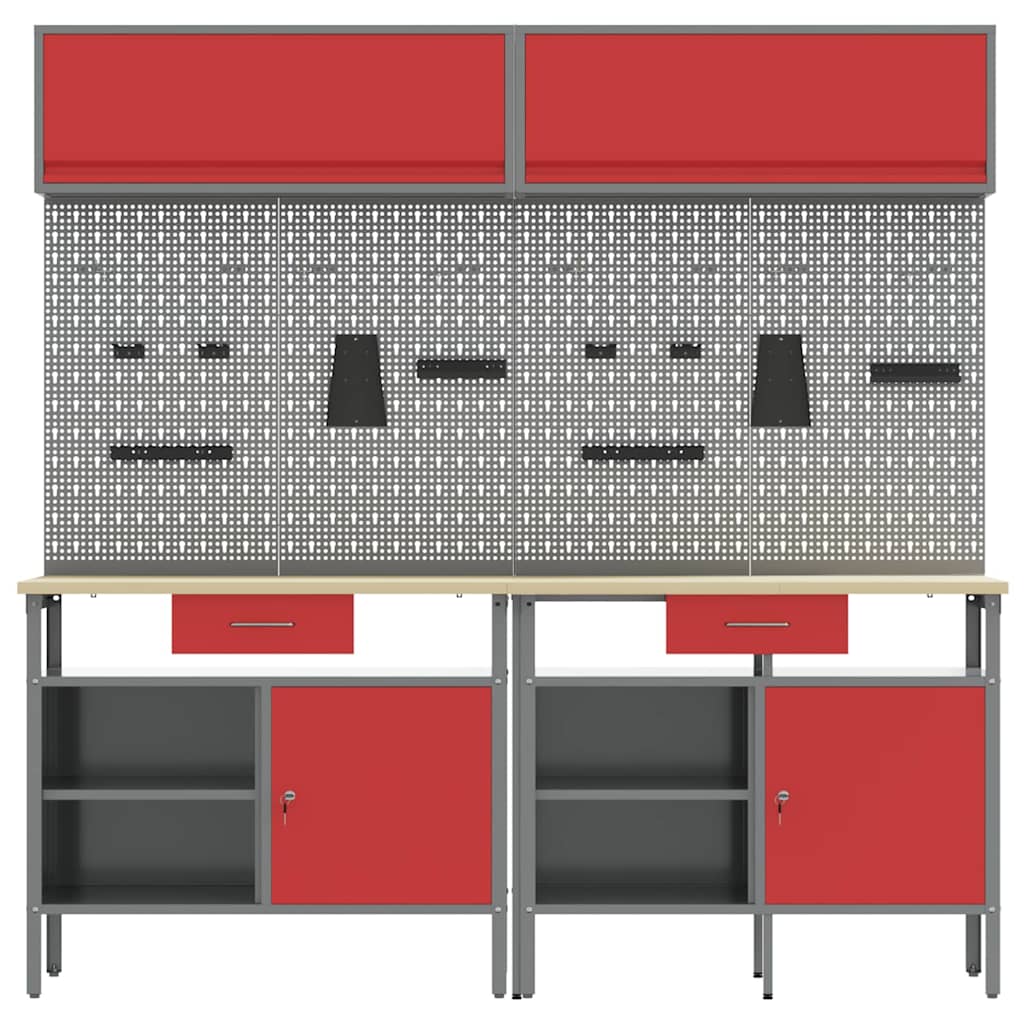Werkbank-Set mit Schubladen 2 pcs Rot und Grau 200 x 55 x 85 cm