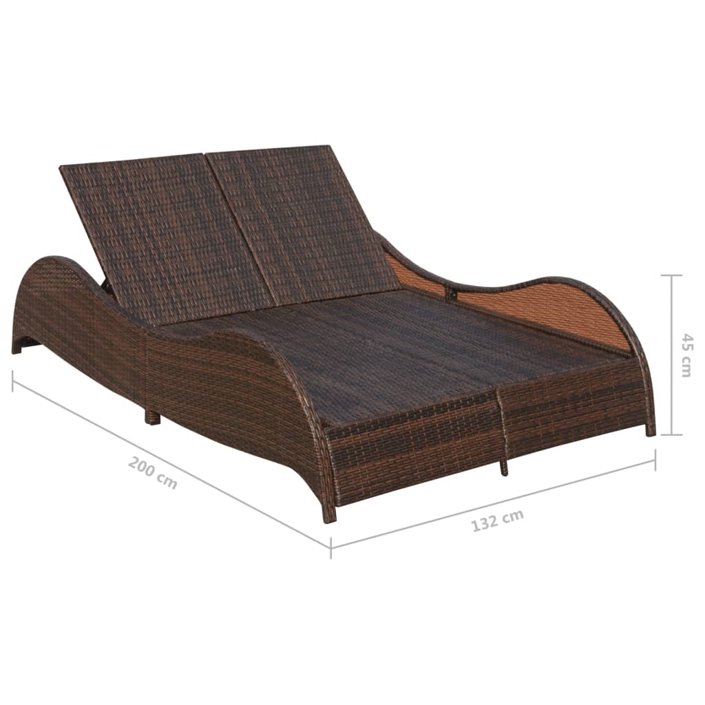 Doppel-Sonnenliege mit Auflage Poly Rattan Schwarz
