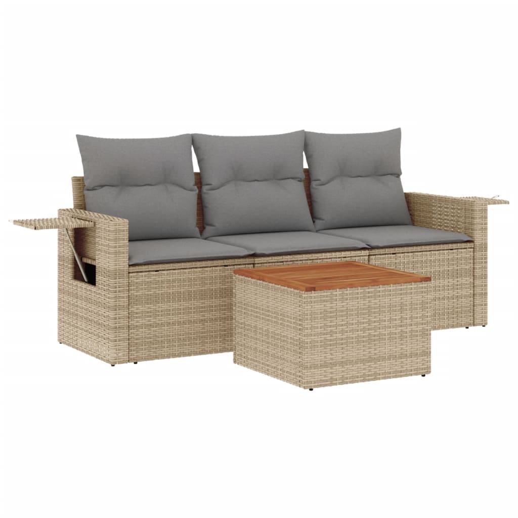 4-tlg. Garten-Sofagarnitur mit Kissen Schwarz Poly Rattan