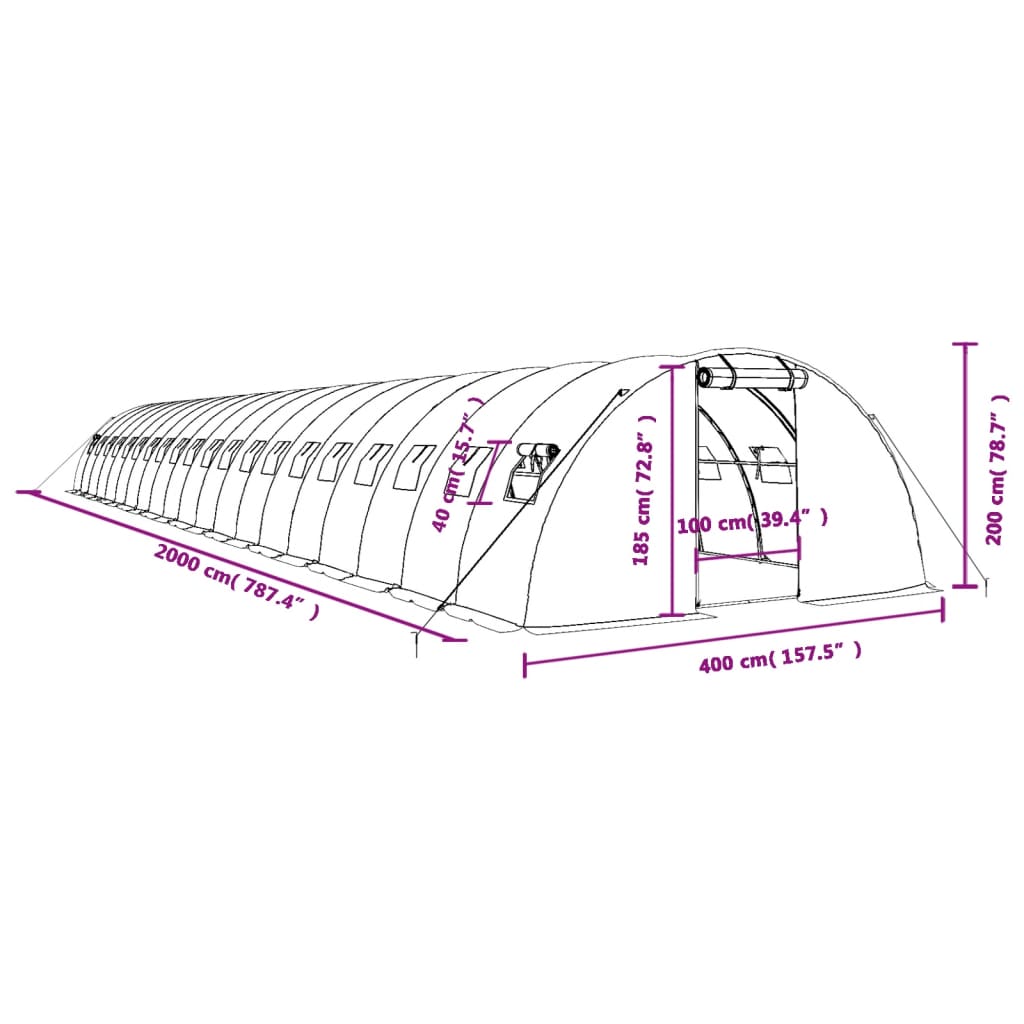 Gewächshaus mit Stahlrahmen Grün 8 m² 4x2x2 m
