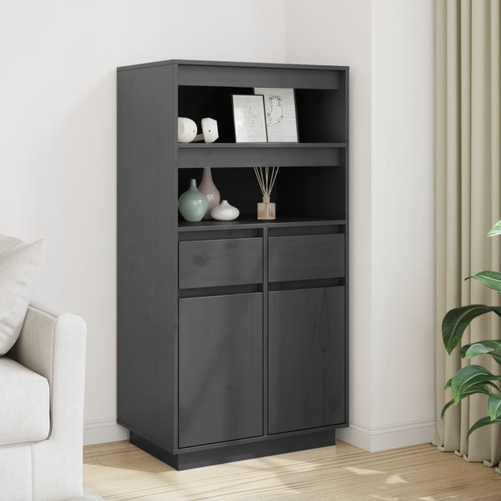 Highboard Grau 60x40x116,5 cm Massivholz Kiefer