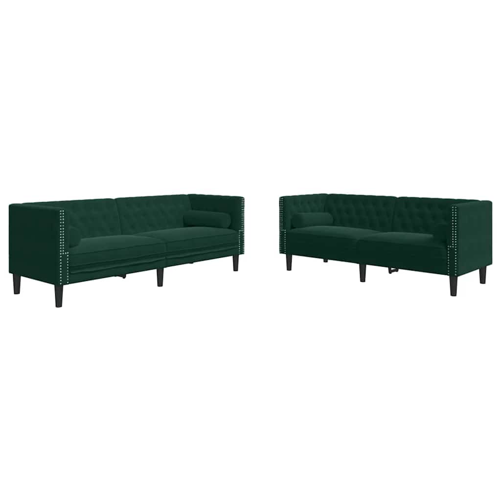 3-tlg. Chesterfield-Sofa-Set mit Nackenrollen Hellgrau Samt