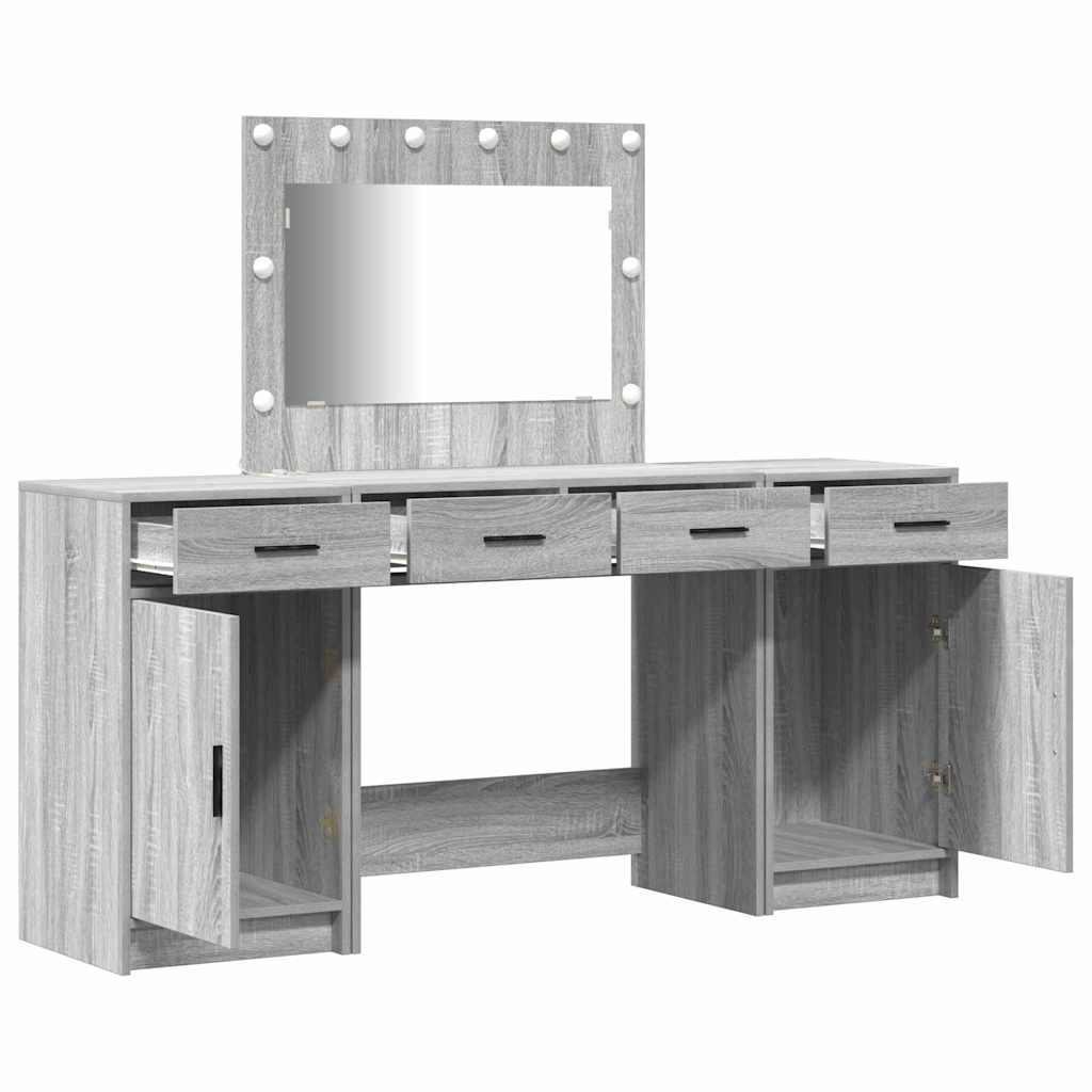 Schminktisch mit Spiegelbeleuchtung 3 pcs Weiß Holzwerkstoff