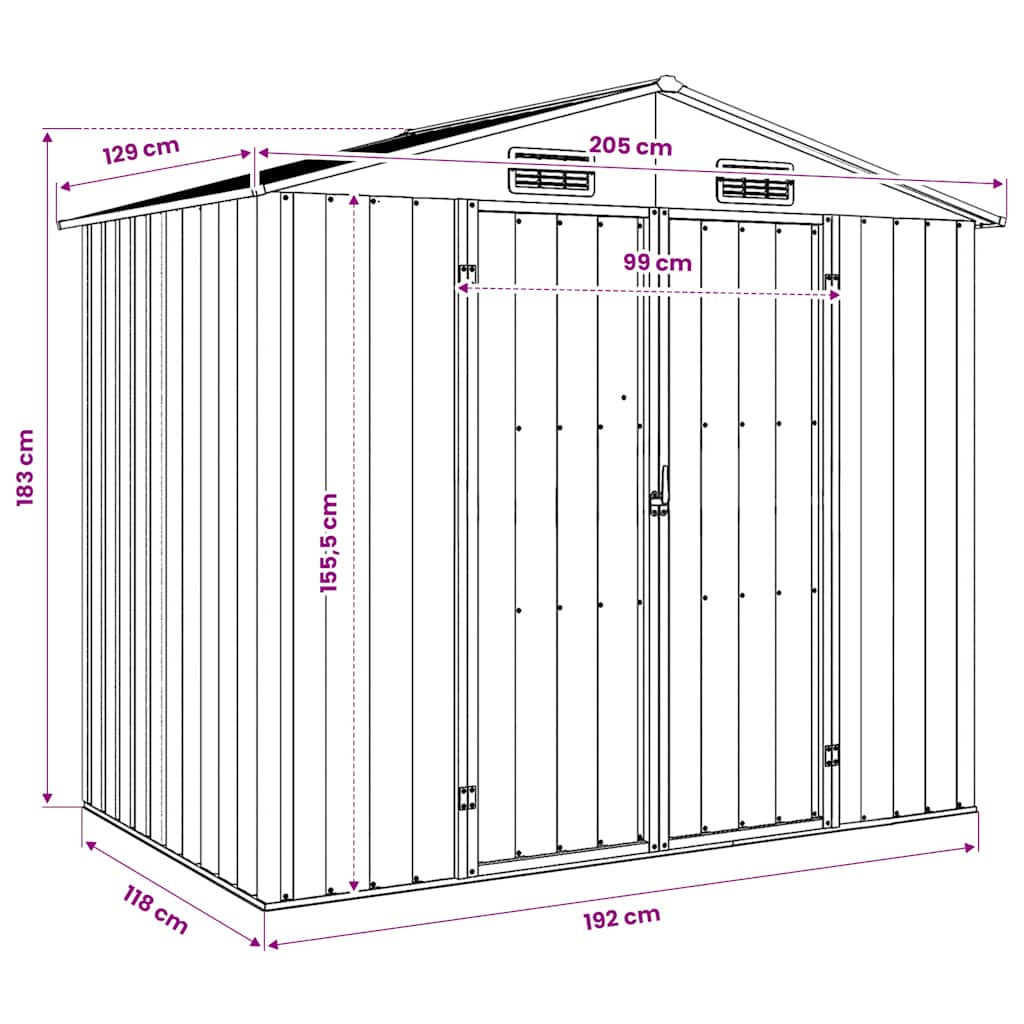 Gerätehaus Grün 205x129x183 cm Verzinkter Stahl