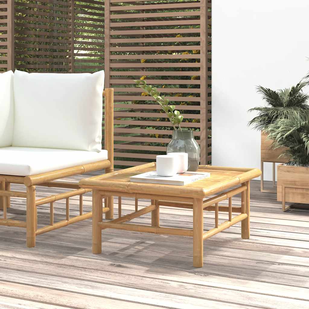 3-tlg. Garten-Lounge-Set mit Kissen Creme Bambus