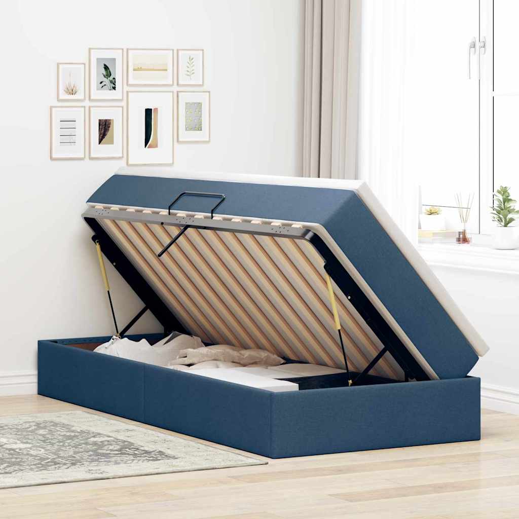 Aufbewahrungsbett mit Matratze Hellgrau 90 x 190 cm Polyester