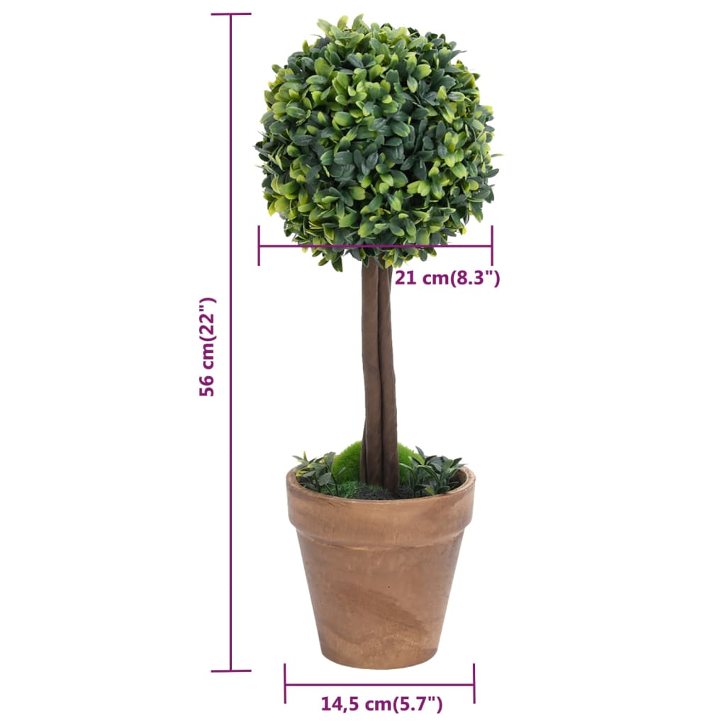 Künstliche Buchsbäume 2 Stk. mit Topf Kugelform Grün 33 cm