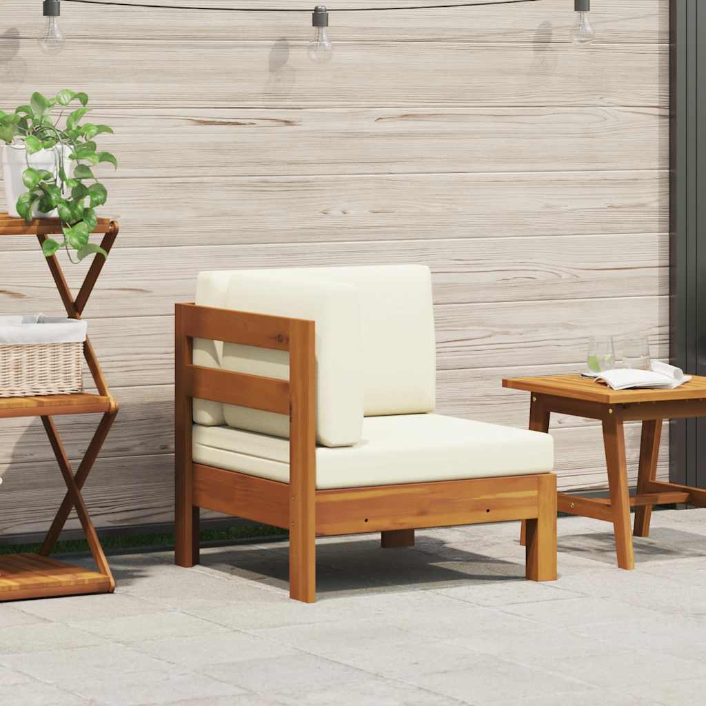 2-tlg. Garten-Lounge-Set mit Cremeweißen Kissen Akazienholz