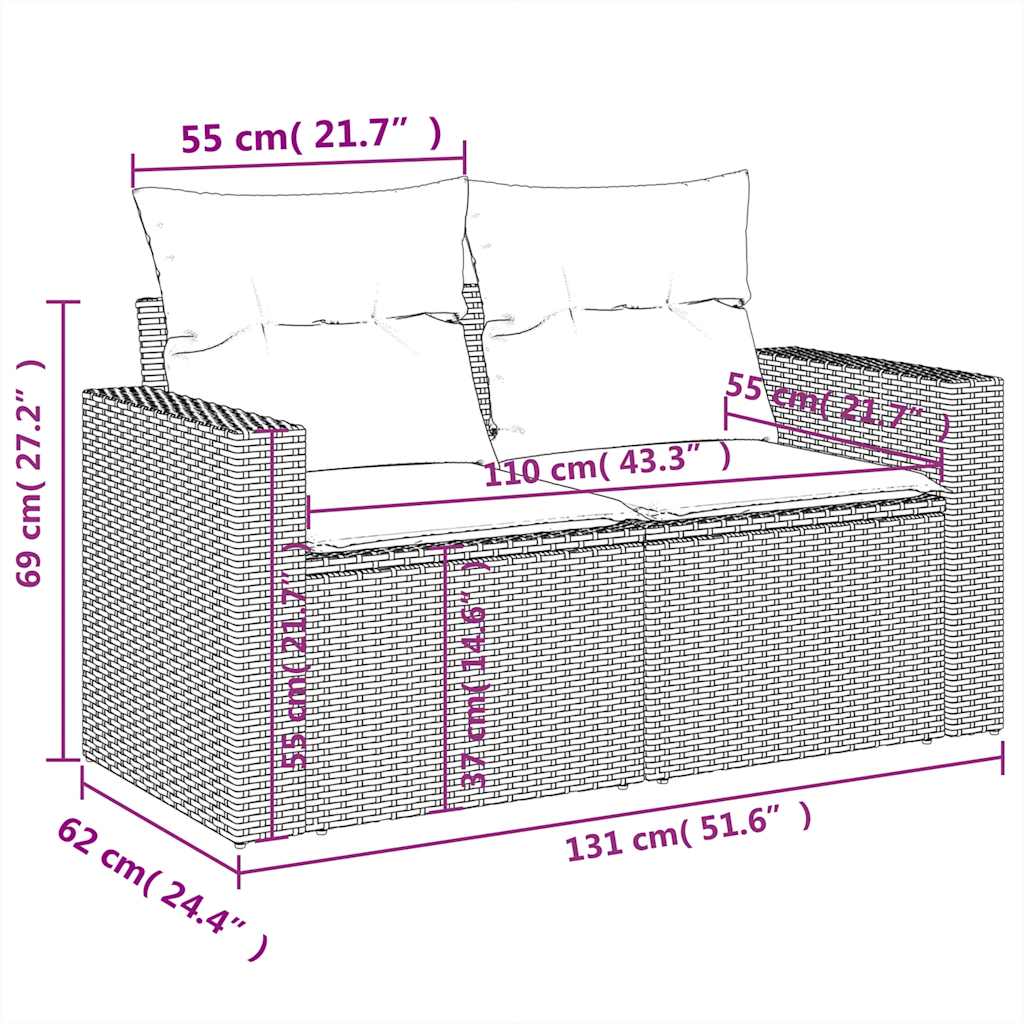 10-tlg. Garten-Sofagarnitur mit Kissen Schwarz Poly Rattan