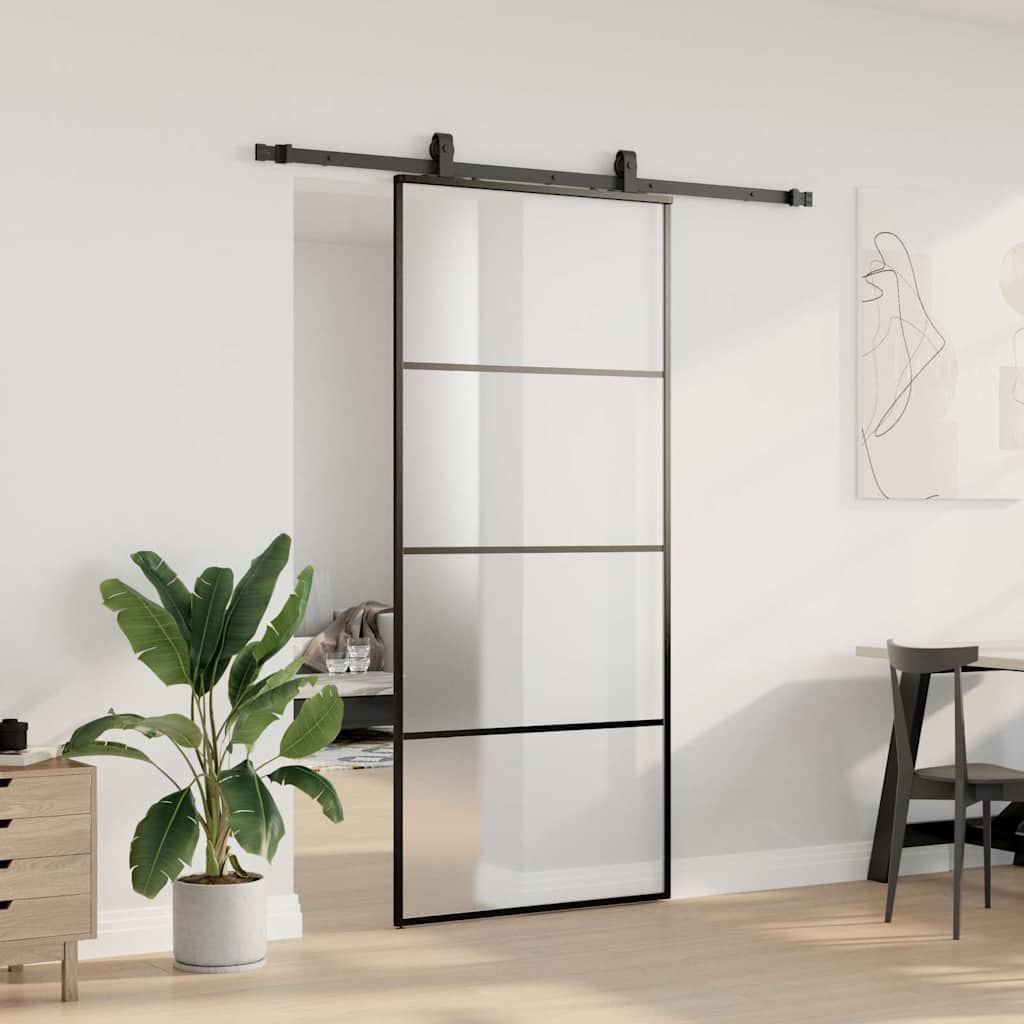 Schiebetür mit Beschlag Schwarz 76x205 cm ESG-Glas
