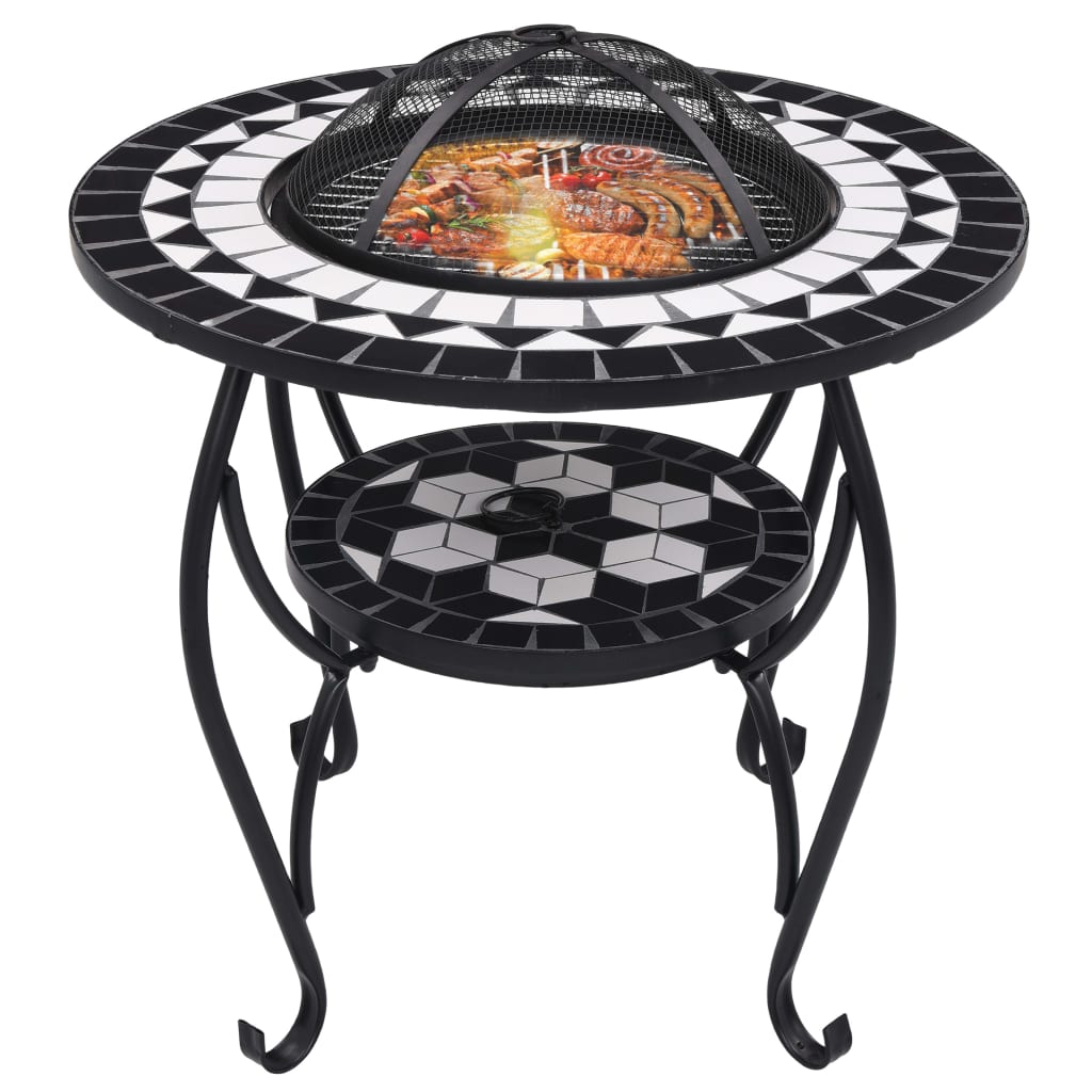 Feuertisch Mosaik Keramik Blau und Weiß 68 cm