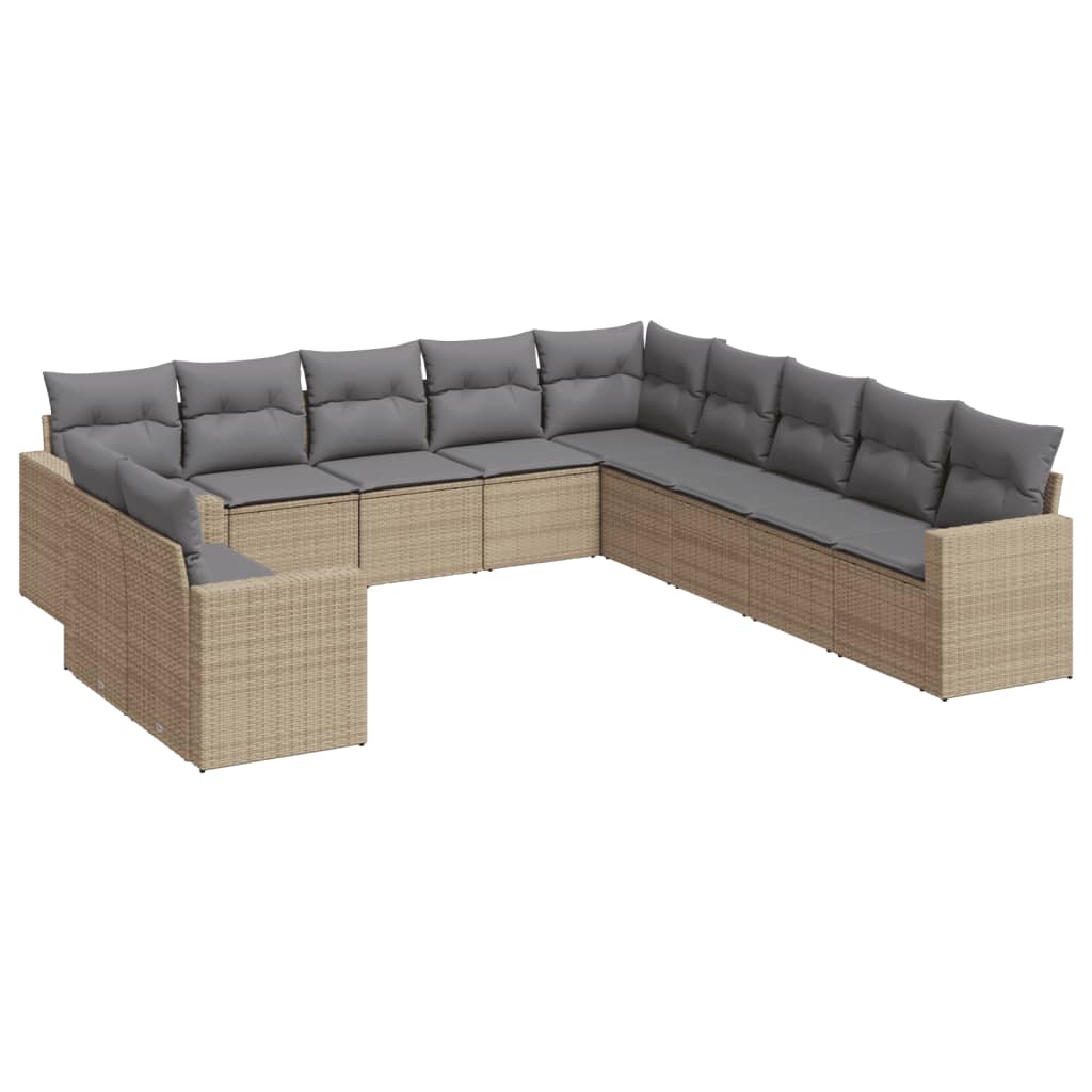 11-tlg. Garten-Sofagarnitur mit Kissen Schwarz Poly Rattan