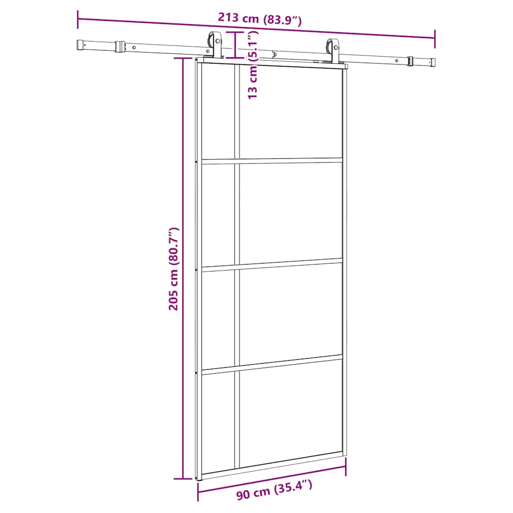 Schiebetür mit Beschlag Schwarz 76x205 cm ESG-Glas