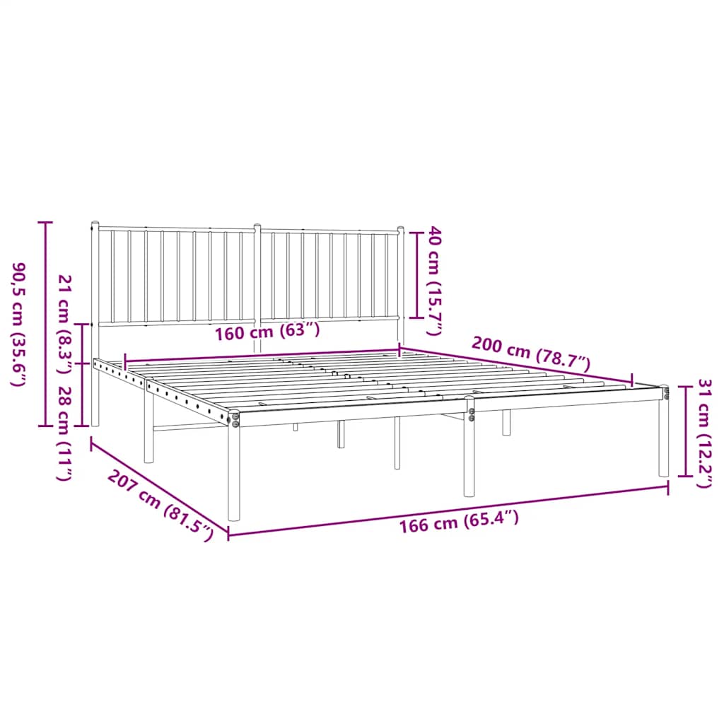 Bettgestell Metall Schwarz 75x190 cm