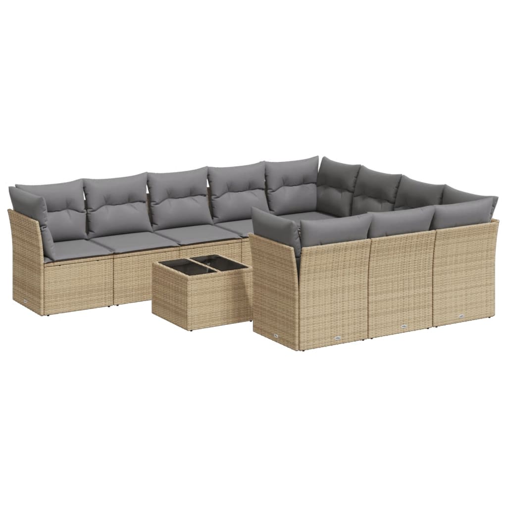 10-tlg. Garten-Sofagarnitur mit Kissen Schwarz Poly Rattan