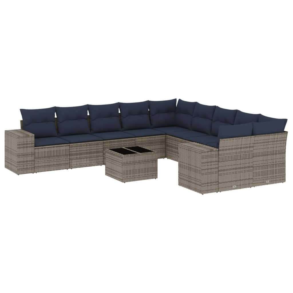 10-teiliges Gartensofa-Set mit Kissen, schwarzes Polyrattan