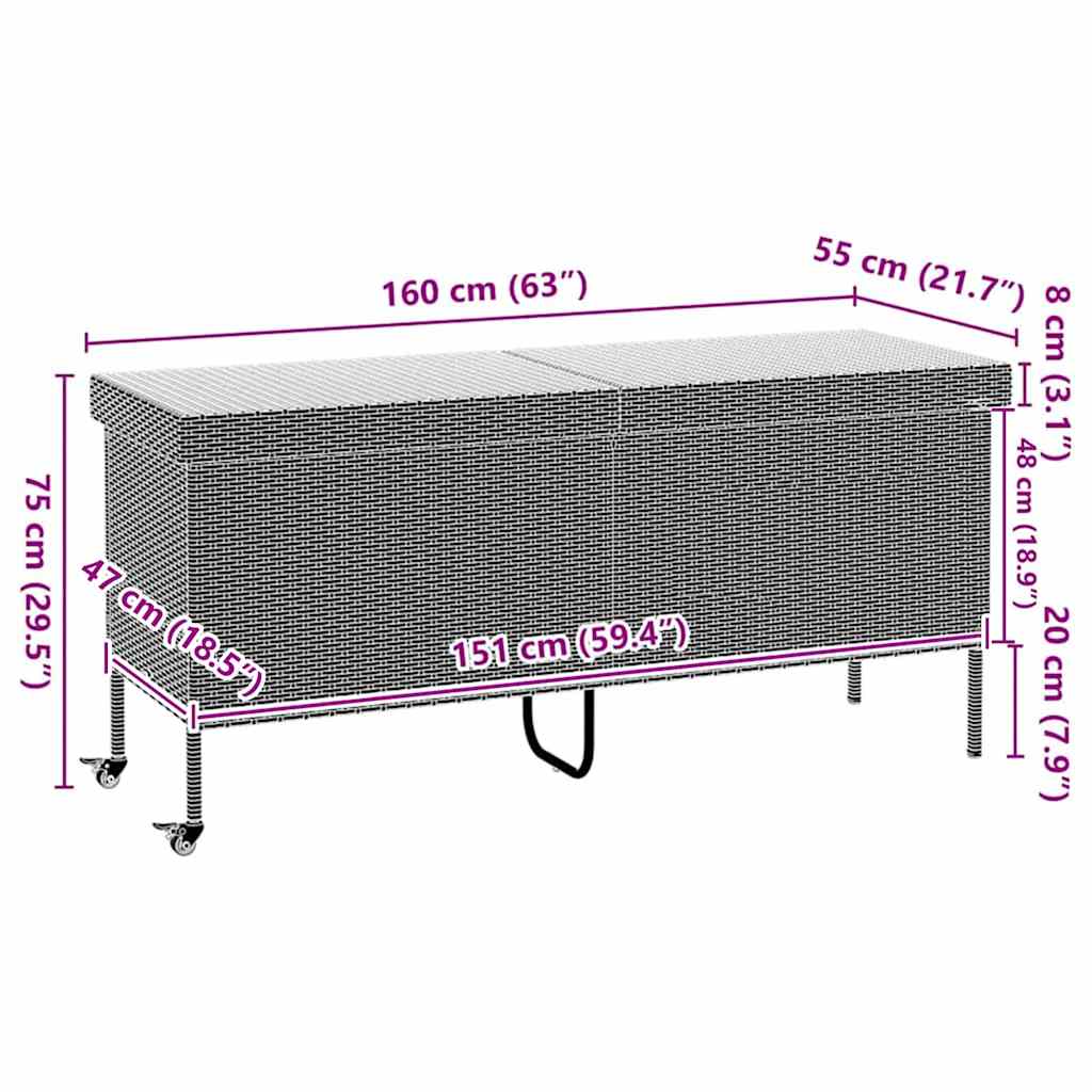 Gartentruhe mit Rollen Schwarz 110x55x73 cm Poly Rattan