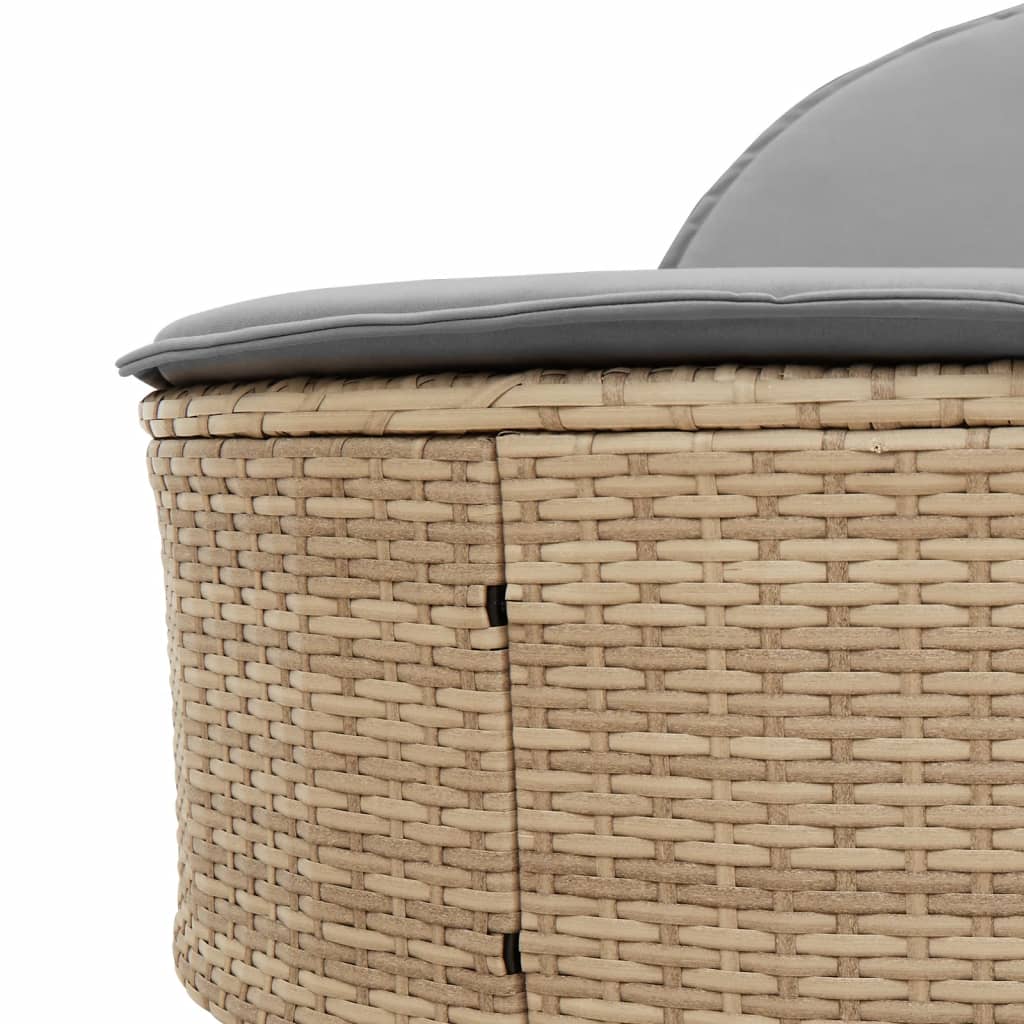 Doppel-Sonnenliege mit Kissen Schwarz Poly Rattan