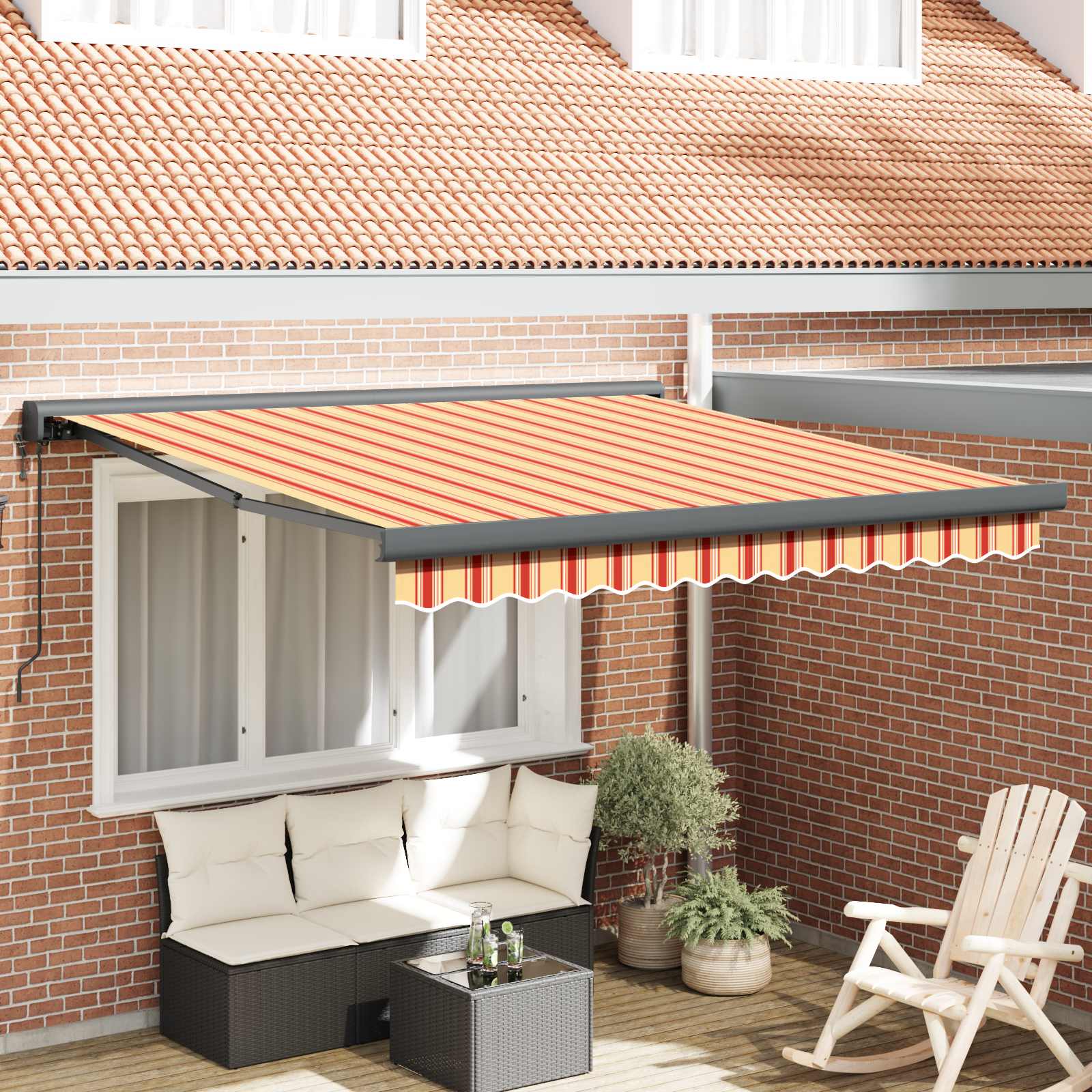 Markise Einziehbar Blau und Weiß 4x3 m Stoff und Aluminium