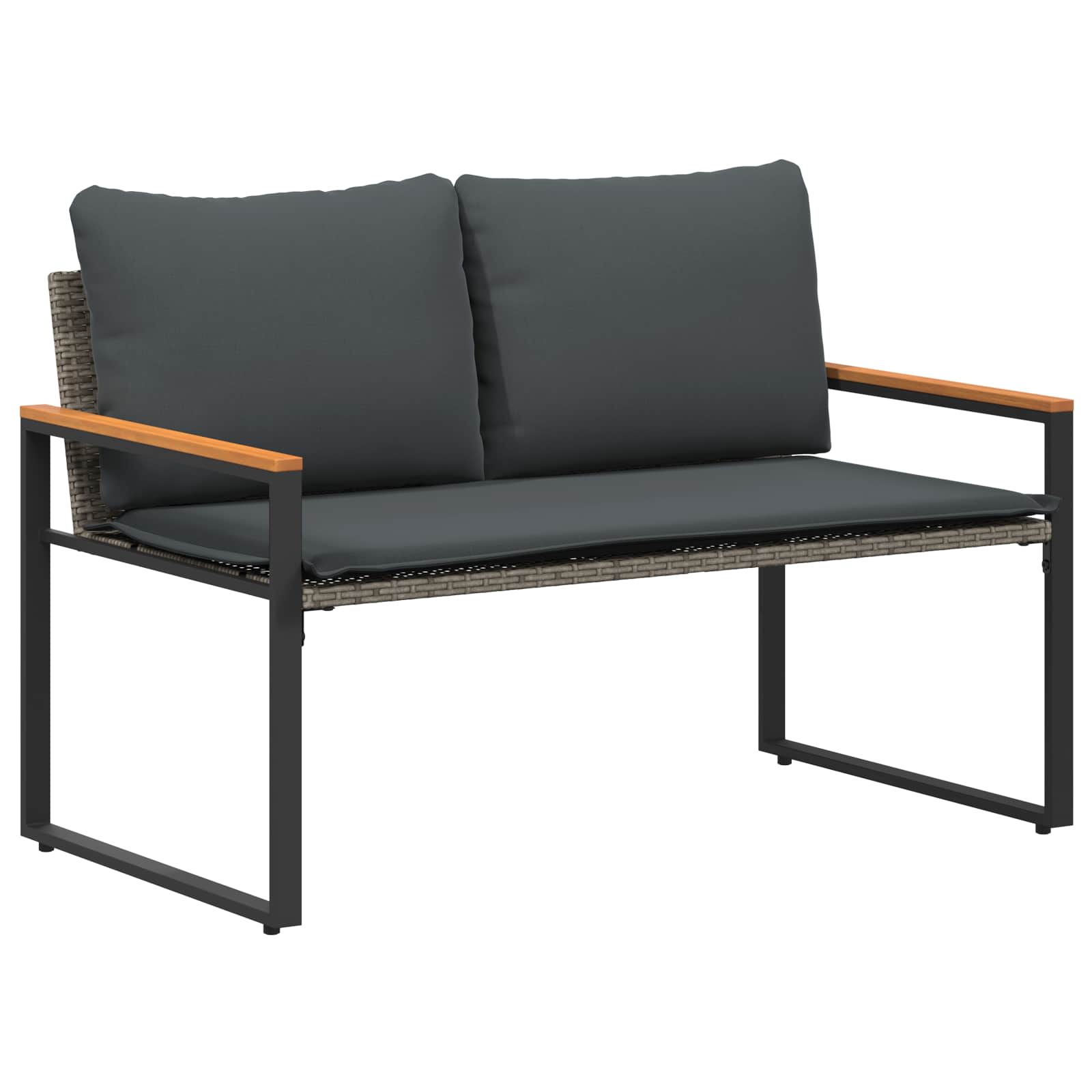 Bank mit Kissen Schwarz und Cremeweiß 115 x 65 x 72 cm Rattan