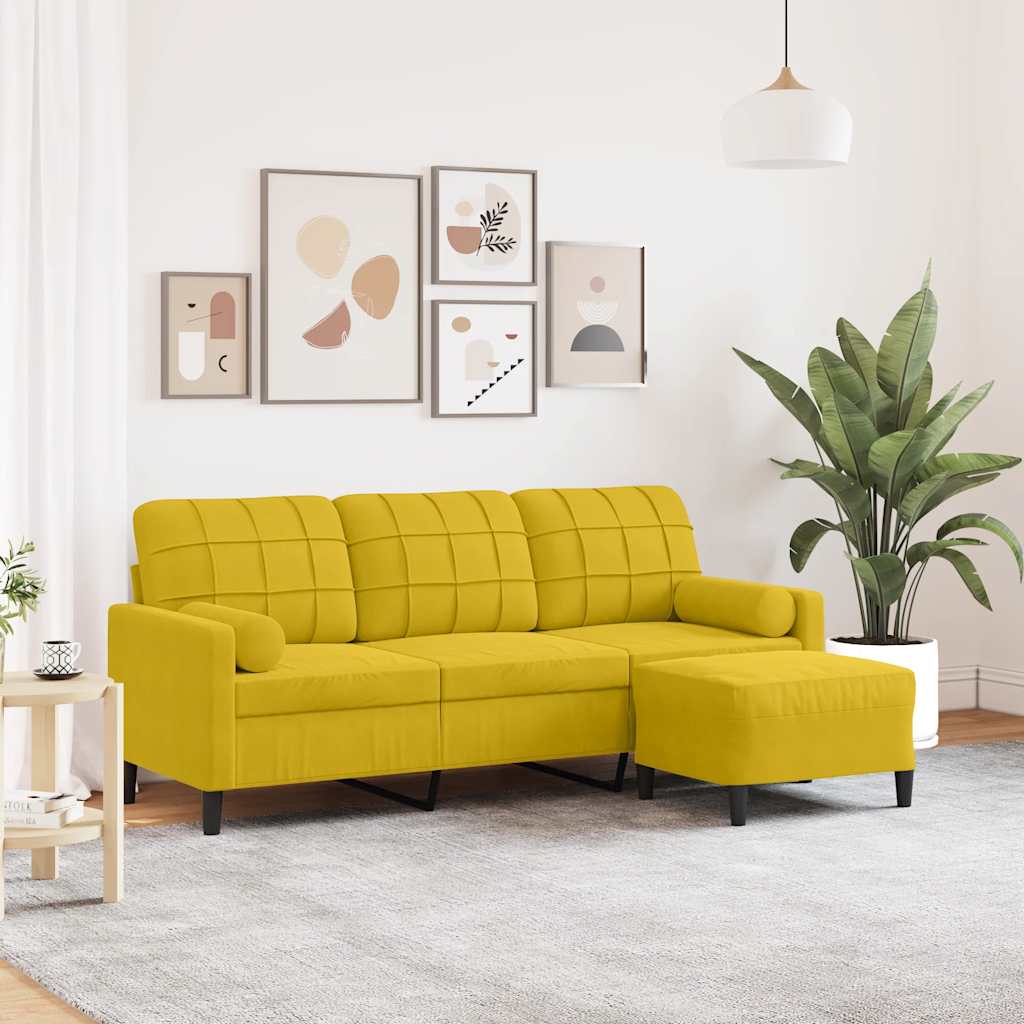 3-Sitzer-Sofa mit Hocker Hellgrau 180 cm Samt
