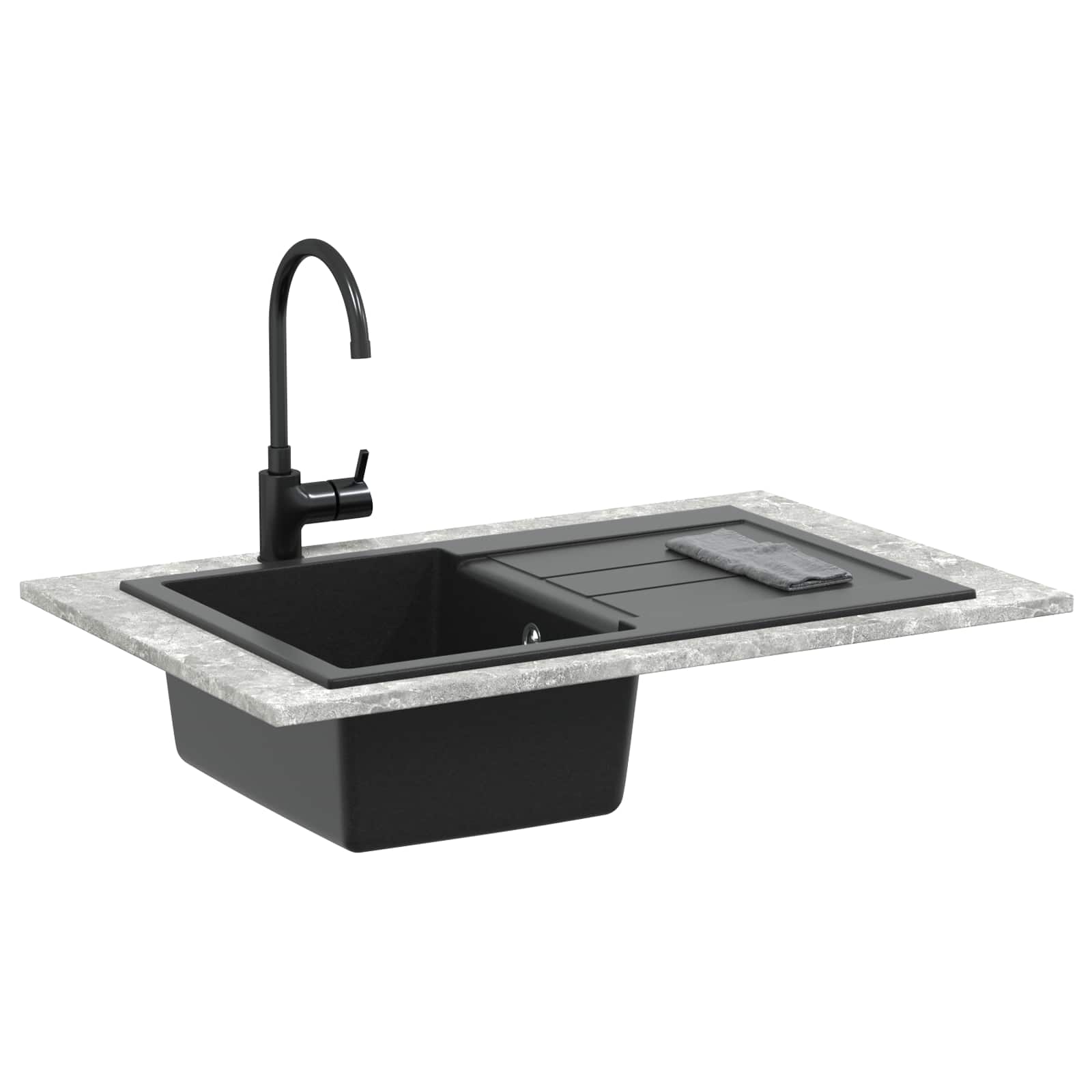 Granitspüle Einzelbecken Schwarz