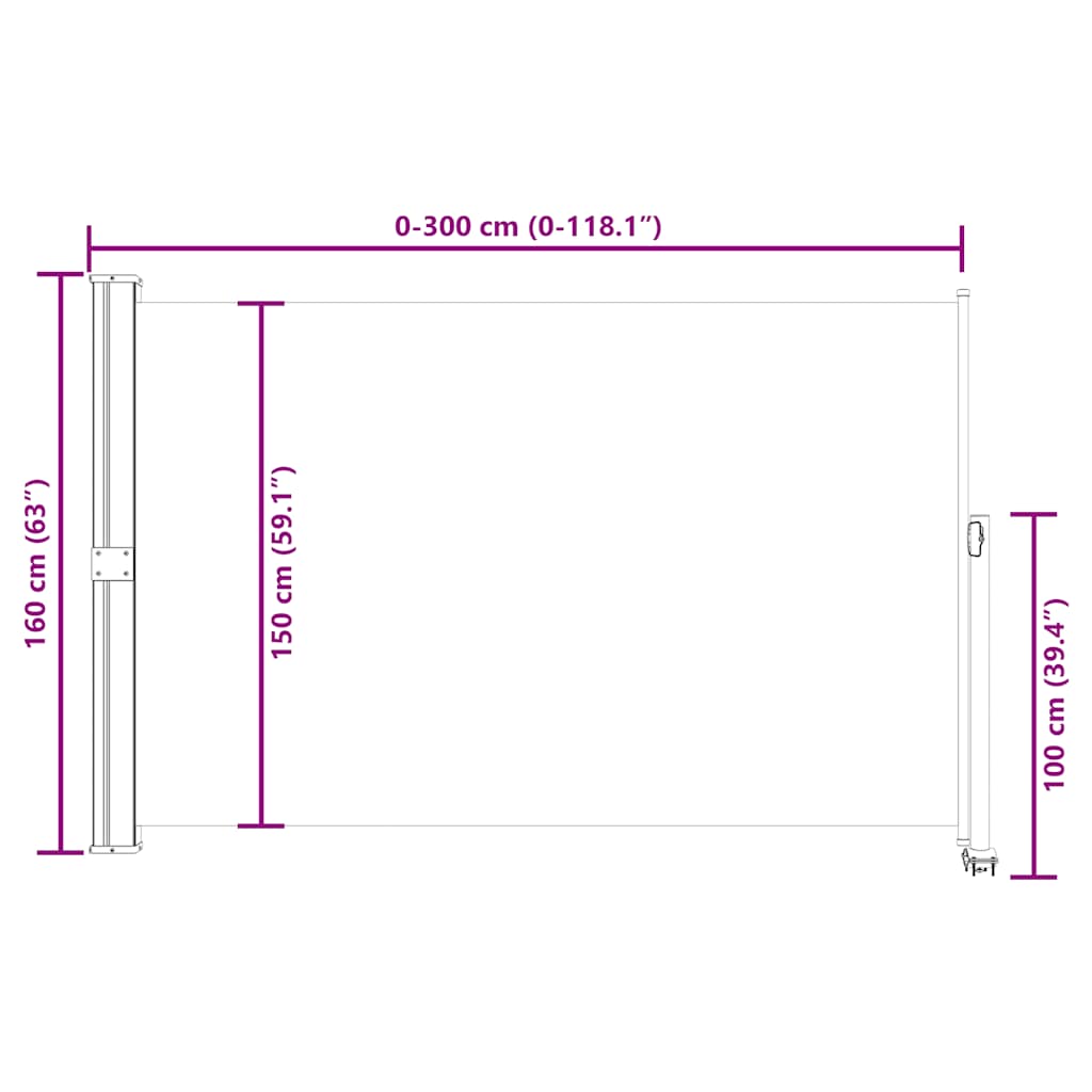 Seitenmarkise 60 x 300 cm 100% Polyester Eisen Stahl