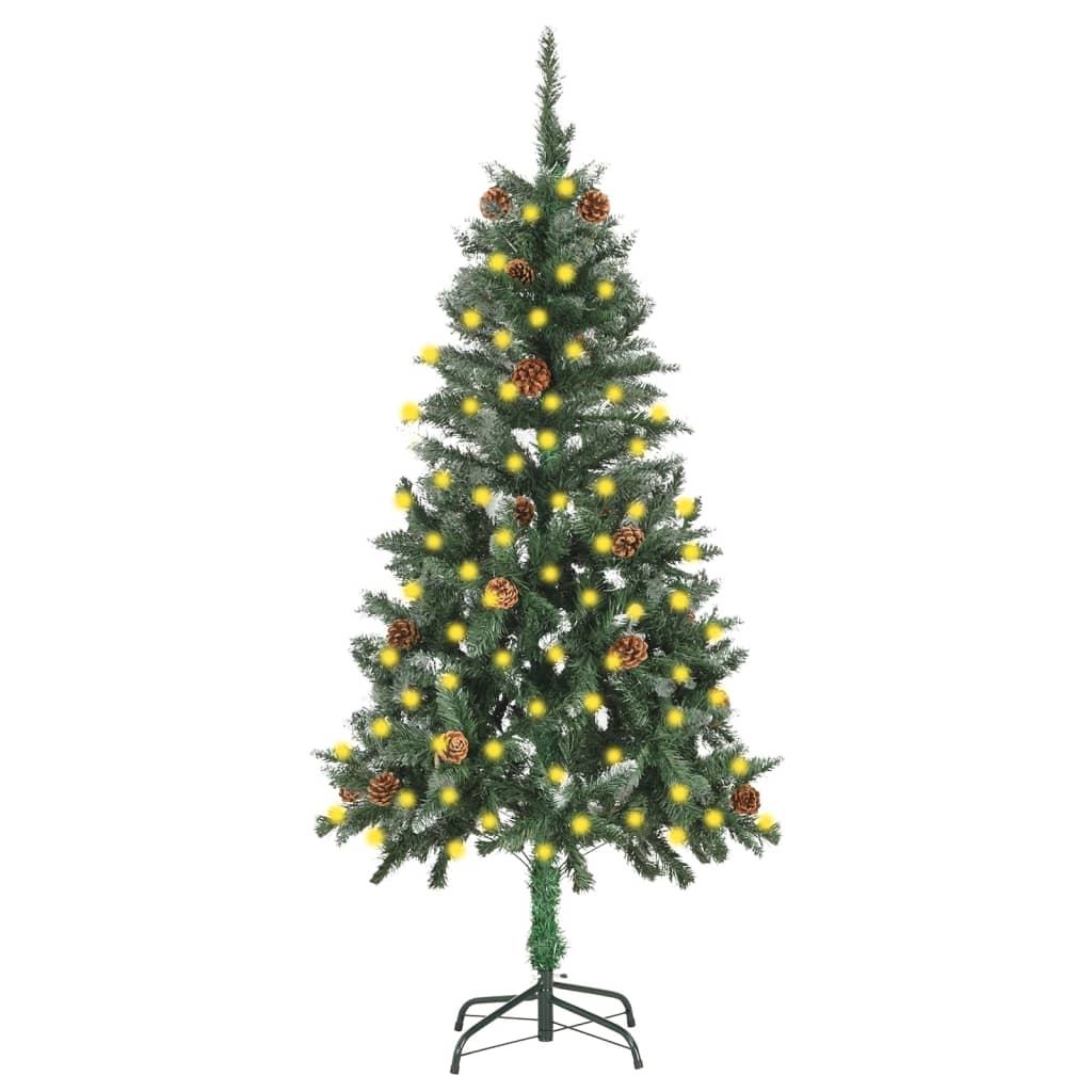 Künstlicher Weihnachtsbaum mit Beleuchtung & Zapfen Grün 210 cm