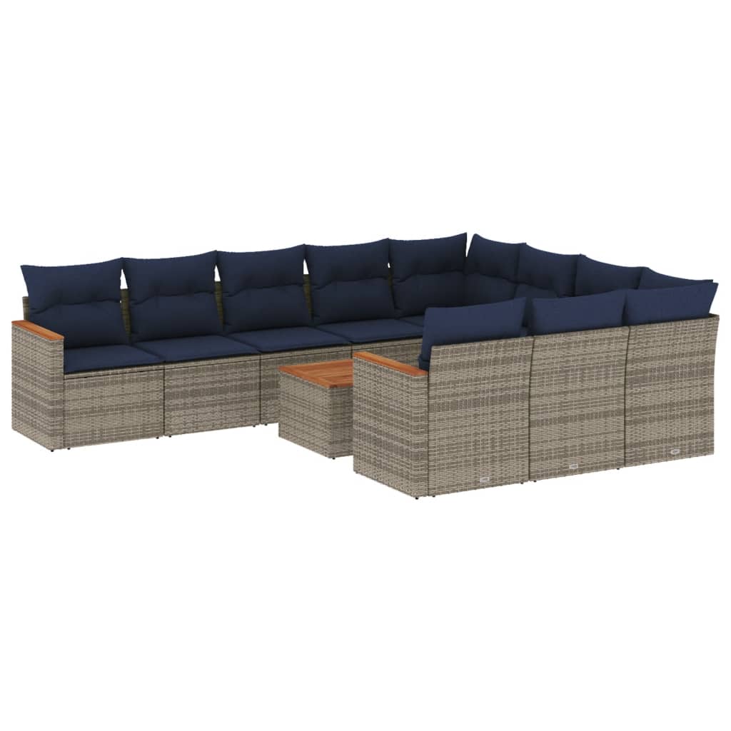 10-teiliges Gartensofa-Set mit Kissen, schwarzes Polyrattan