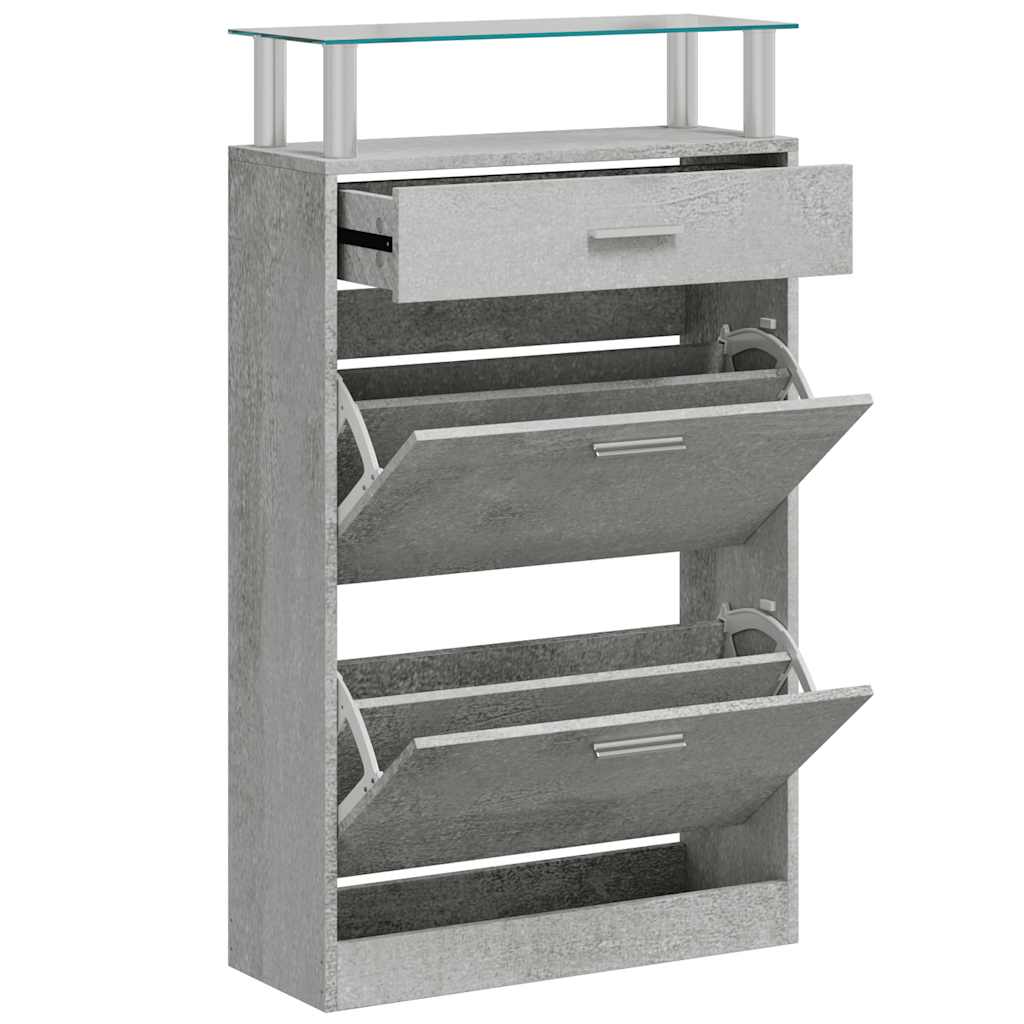 Schuhschrank mit Schubfach und oberem Glasregal Holz Weiß