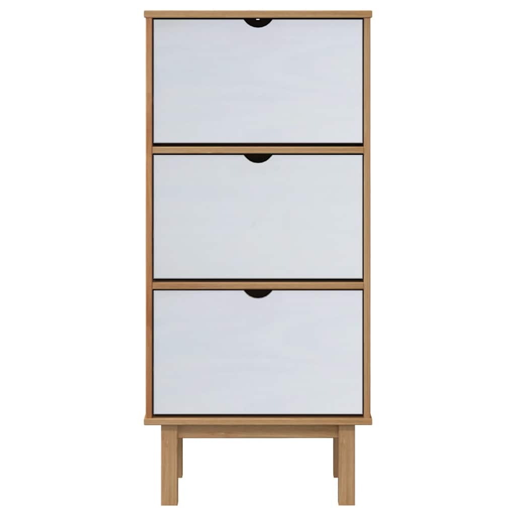 Schuhschrank OTTA mit 3 Schubladen Braun Massivholz Kiefer