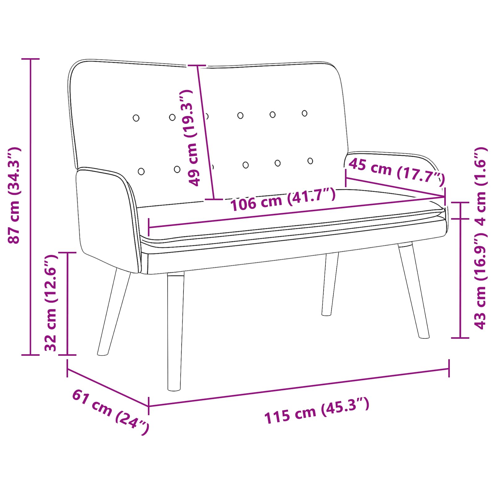 2-Sitzer Sofa Hellgrau 115 x 61 x 87 cm Bouclé
