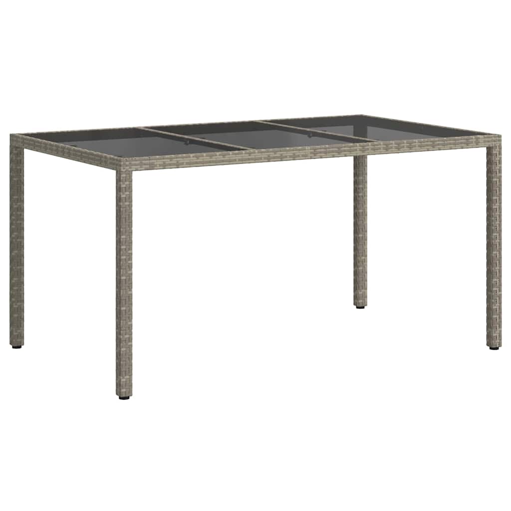 Gartentisch 150x90x75 cm Hartglas und Poly Rattan Grau