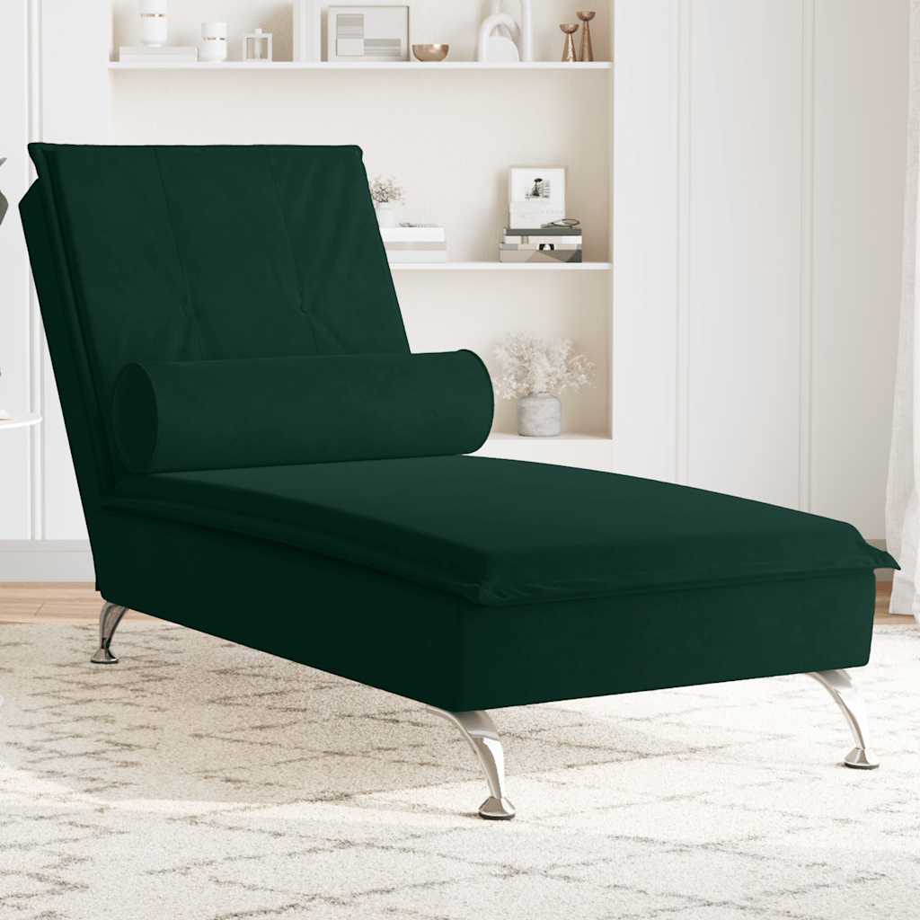 Massage-Chaiselongue mit Nackenrolle Hellgrau Samt