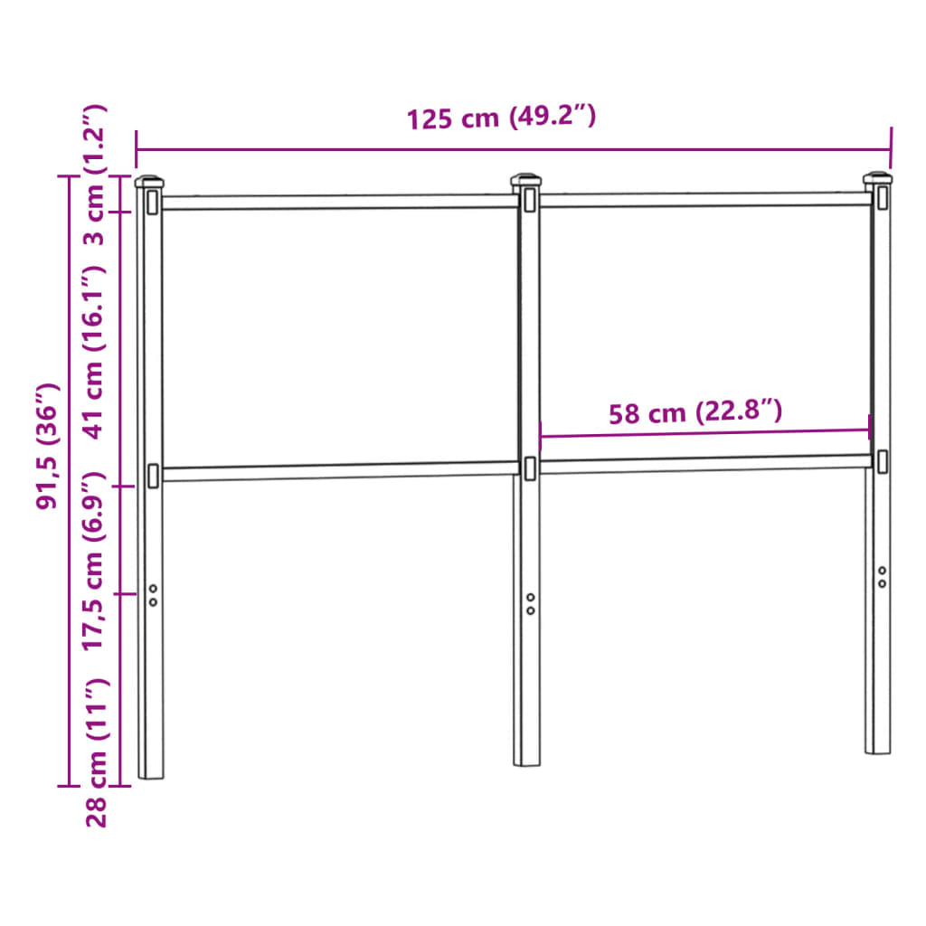 Ersatz-Kopfteil Räuchereiche 75 cm Holzwerkstoff und Stahl