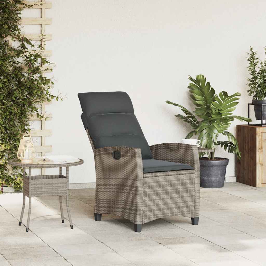 Gartensessel mit Beistelltisch Verstellbar Schwarz Poly Rattan