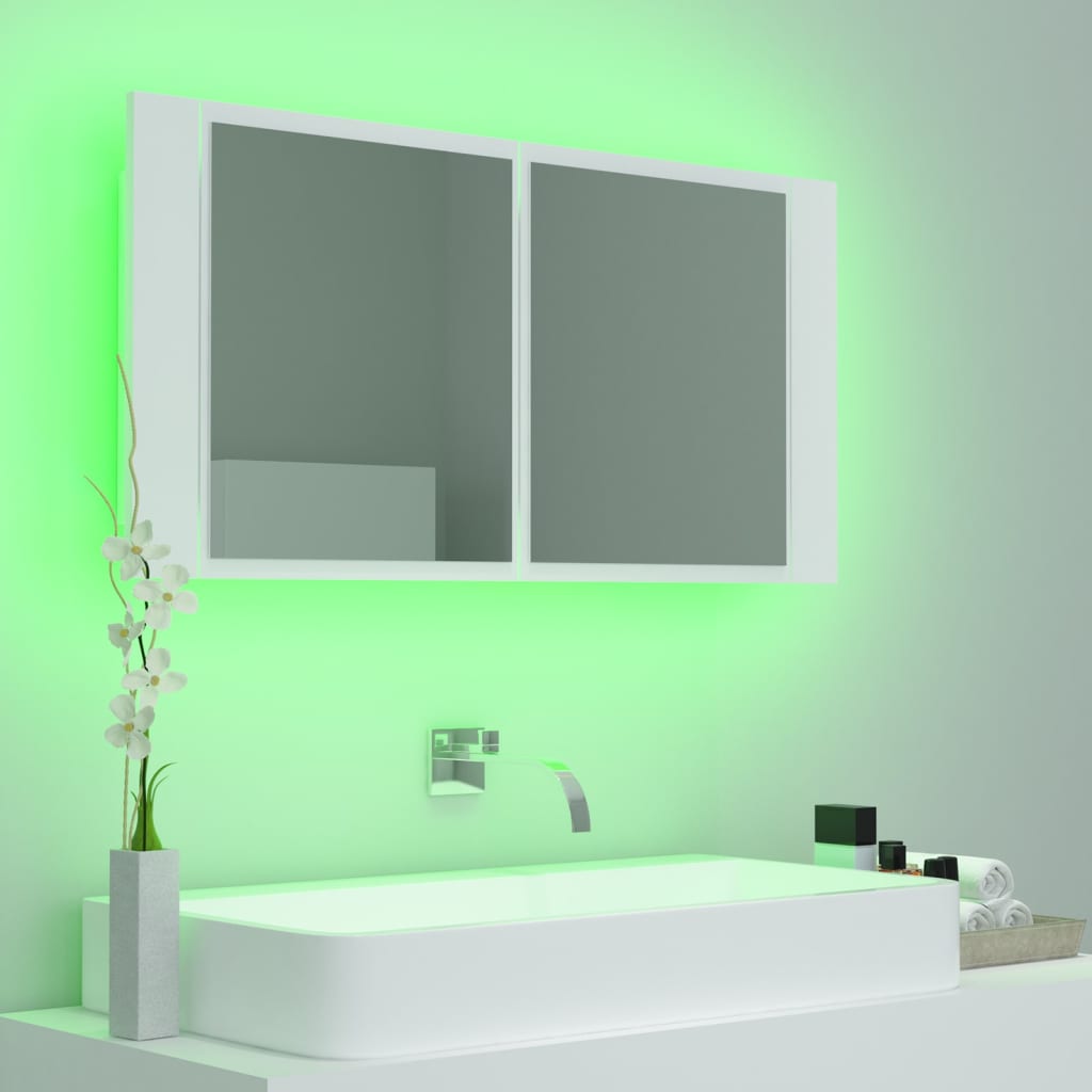 LED-Bad-Spiegelschrank Grau 90x12x45 cm Acryl