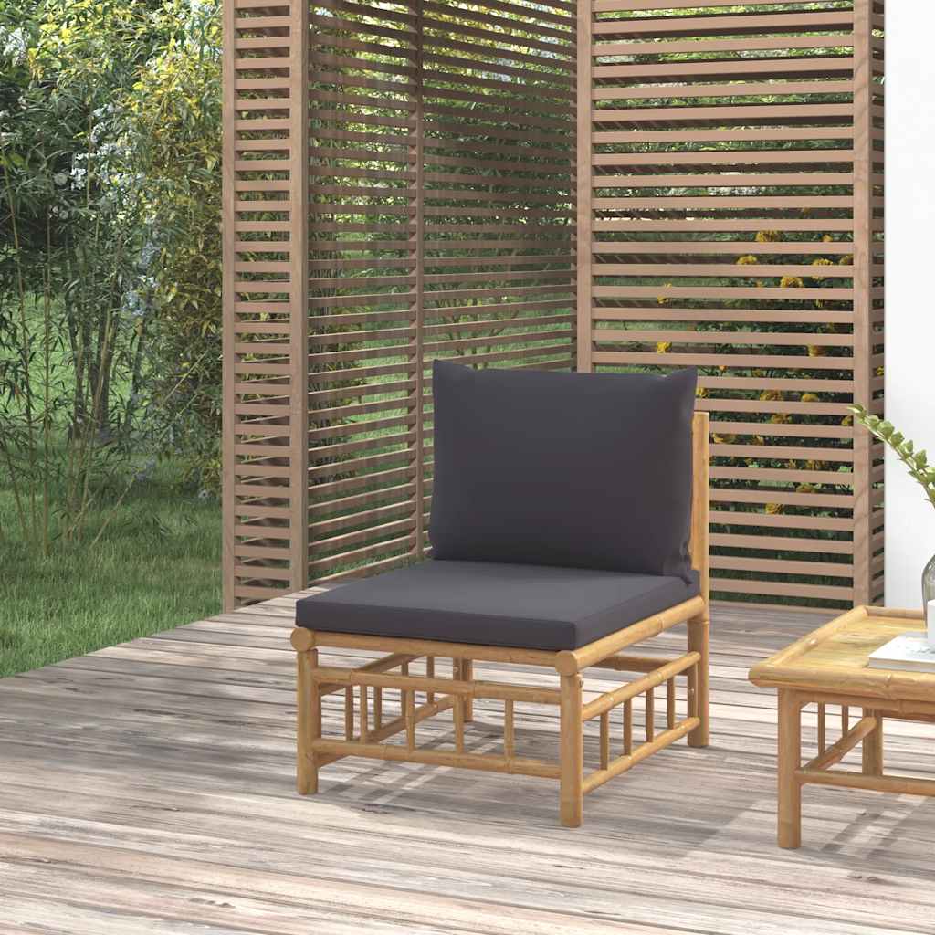 3-tlg. Garten-Lounge-Set mit Kissen Creme Bambus
