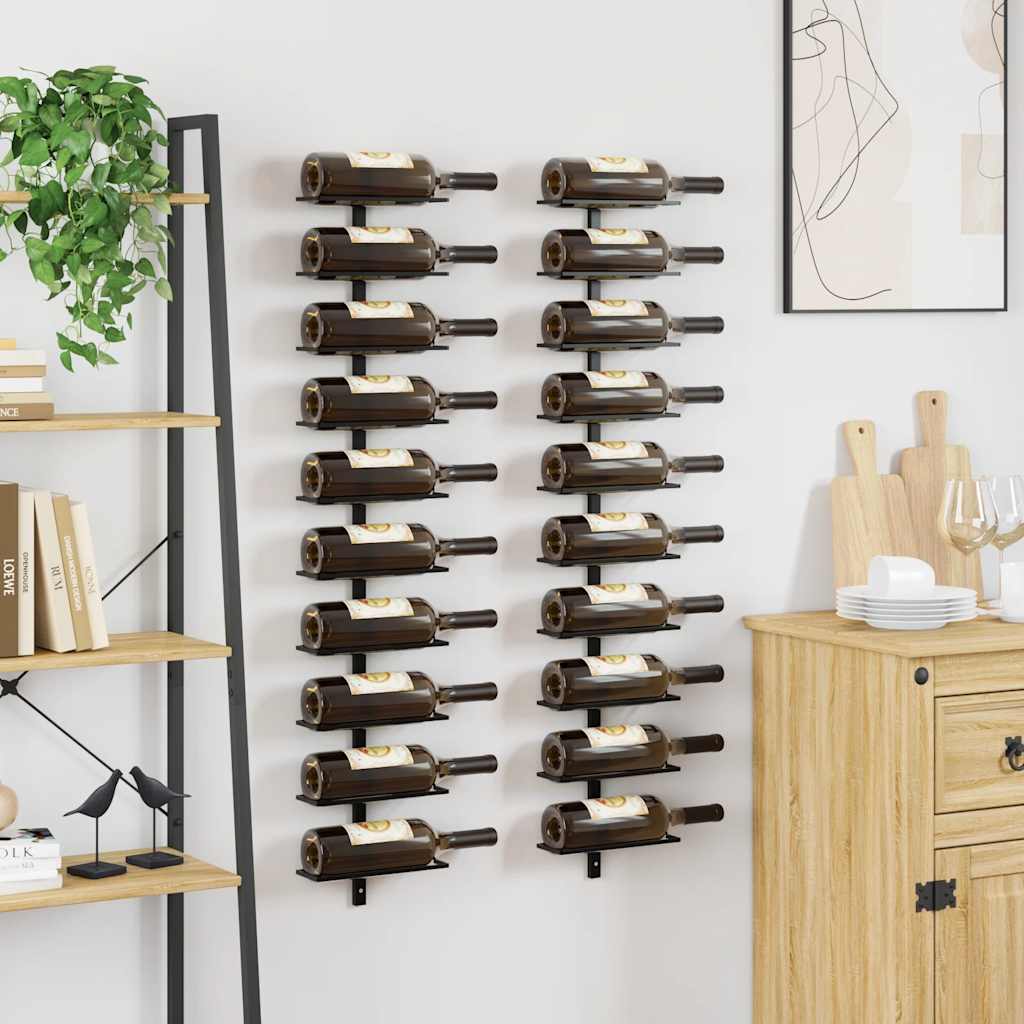 Wand-Weinregal für 9 Flaschen Schwarz Eisen