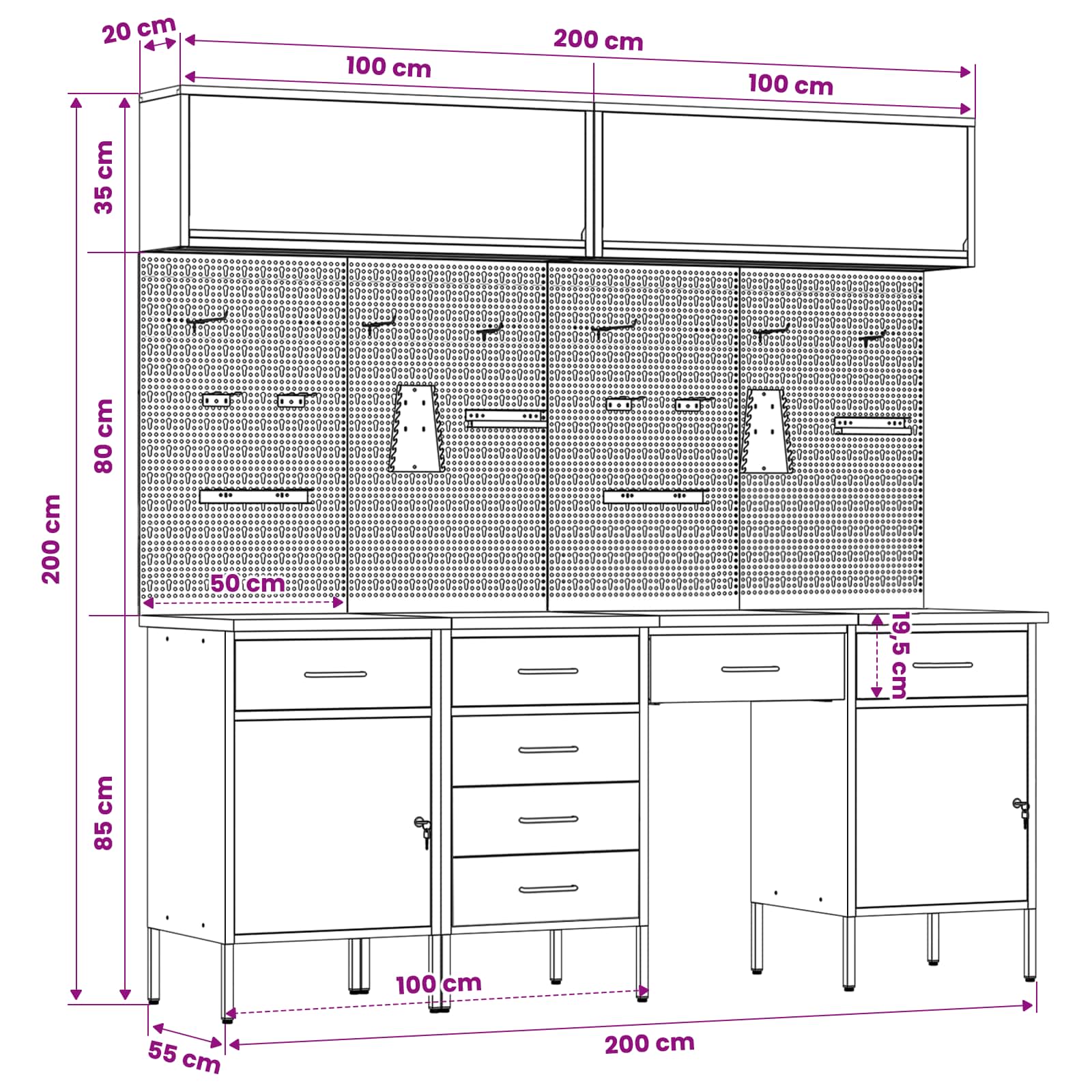 Arbeitsschrankset mit Schubladen mit Regal 8 pcs Grau