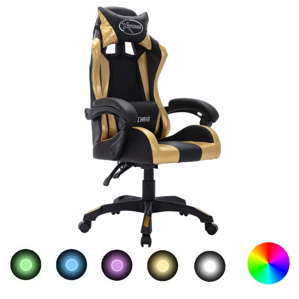 Gaming-Stuhl mit RGB LED-Leuchten Blau und Schwarz Kunstleder