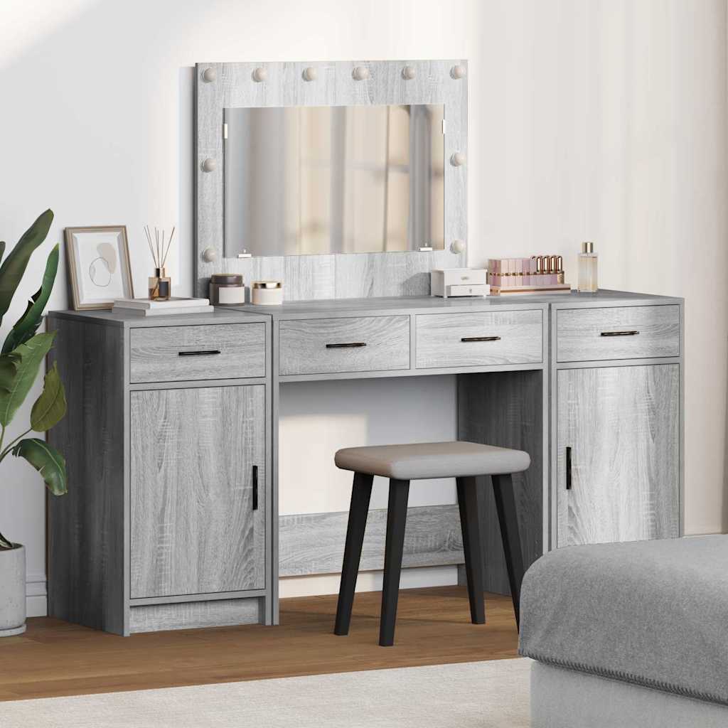 Schminktisch mit Spiegelbeleuchtung 3 pcs Weiß Holzwerkstoff