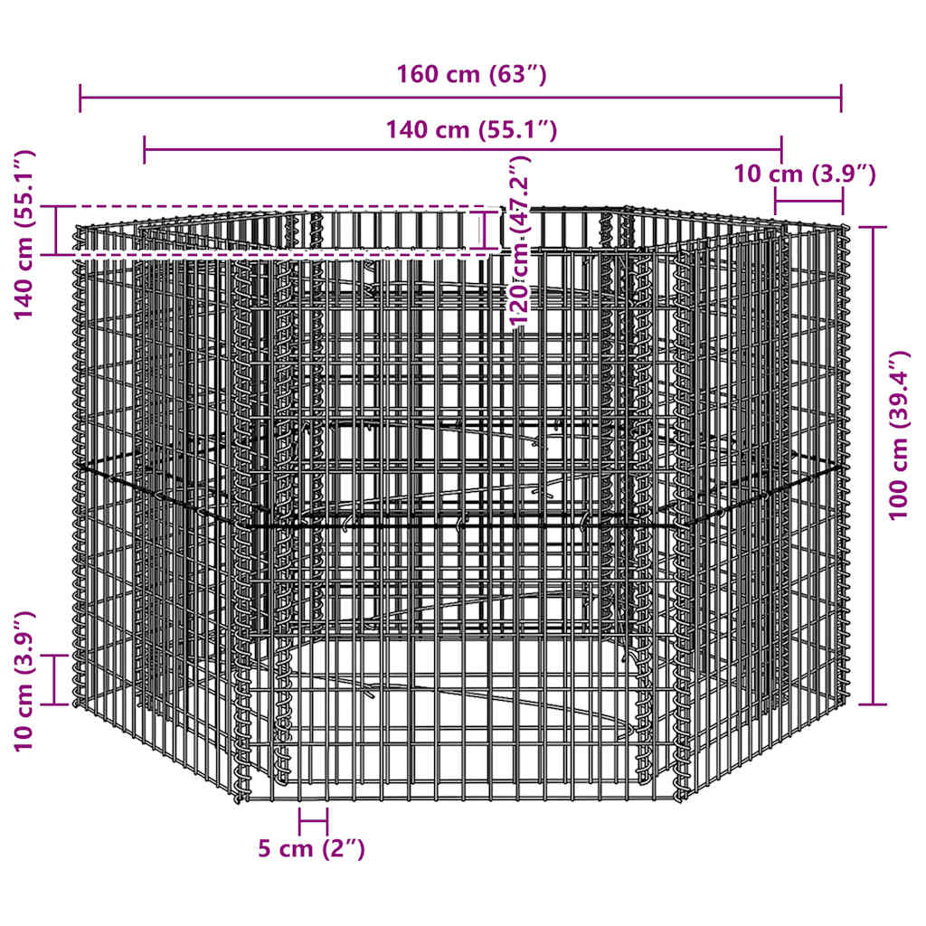 Sechseckiges Gabionen-Hochbeet 100×90×50 cm