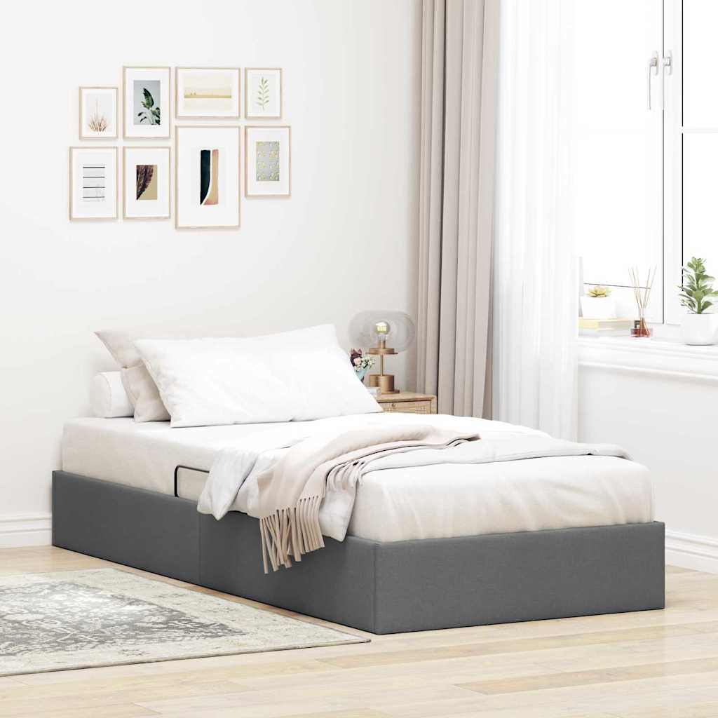 Aufbewahrungsbett mit Kopfteil Hellgrau 90 x 190 cm Stoff
