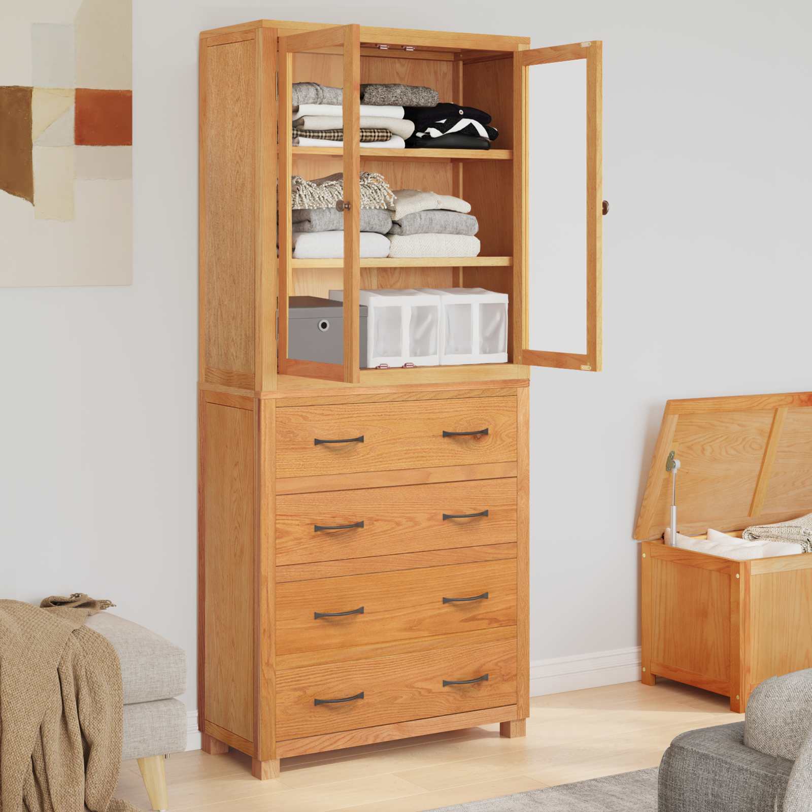 Aufbewahrungsmöbel-Set mit Regal 2 Stk. Natur 80 x 35 x 185 cm