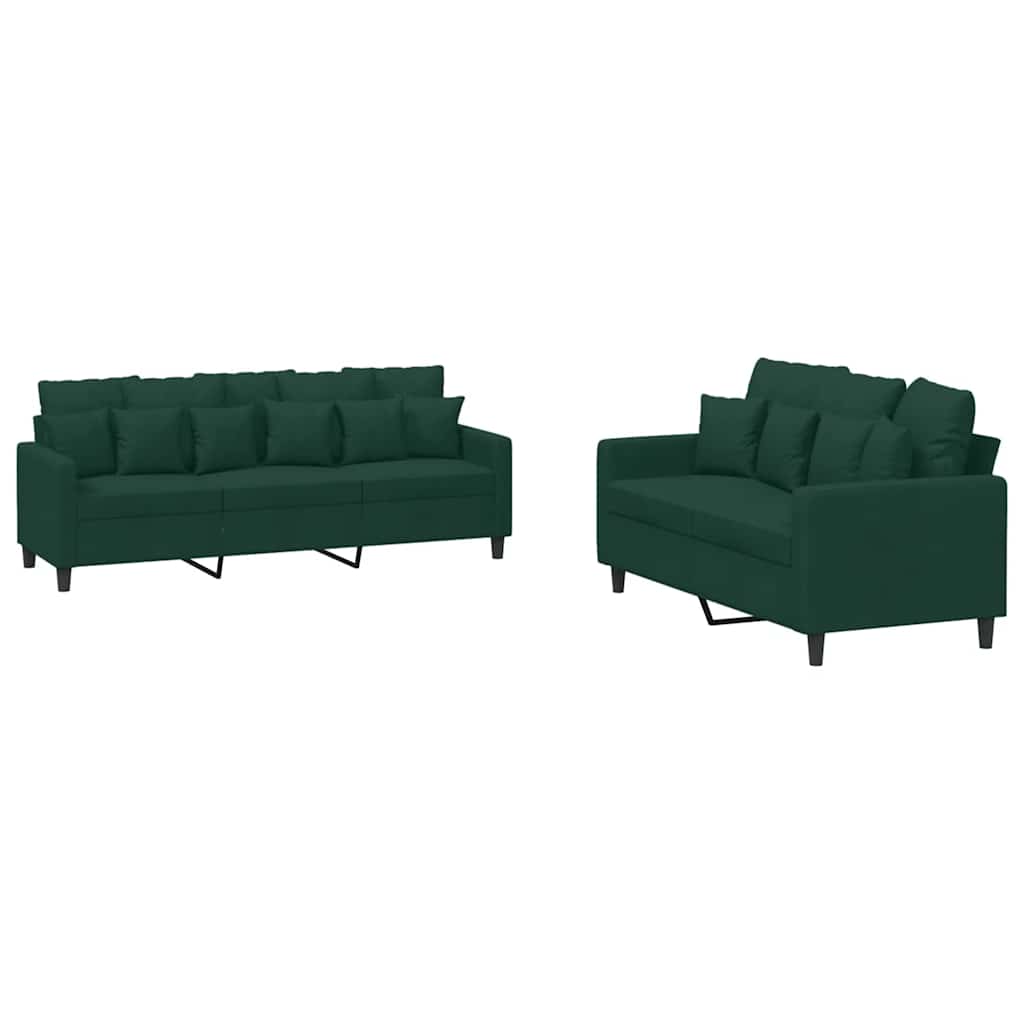 3-tlg. Sofagarnitur mit Kissen Dunkelgrün Samt